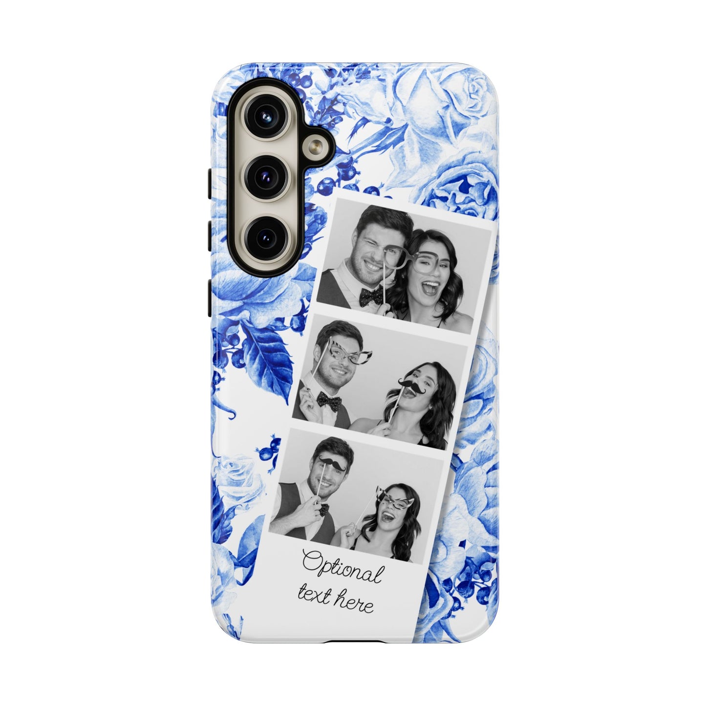 Three Photo Personalised Blue Floral Image Strip Custom Phone Case
