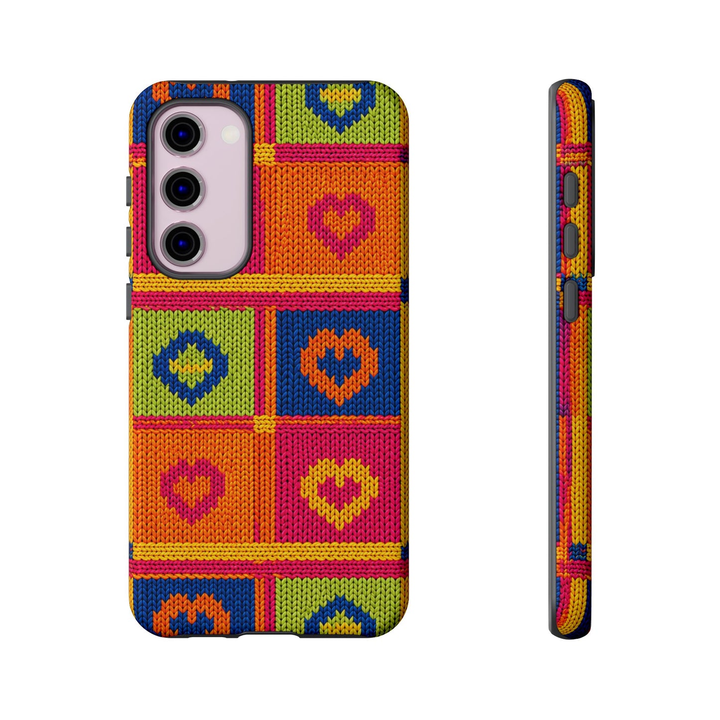 Retro Knit Pattern Heart Patch Tough Phone Case