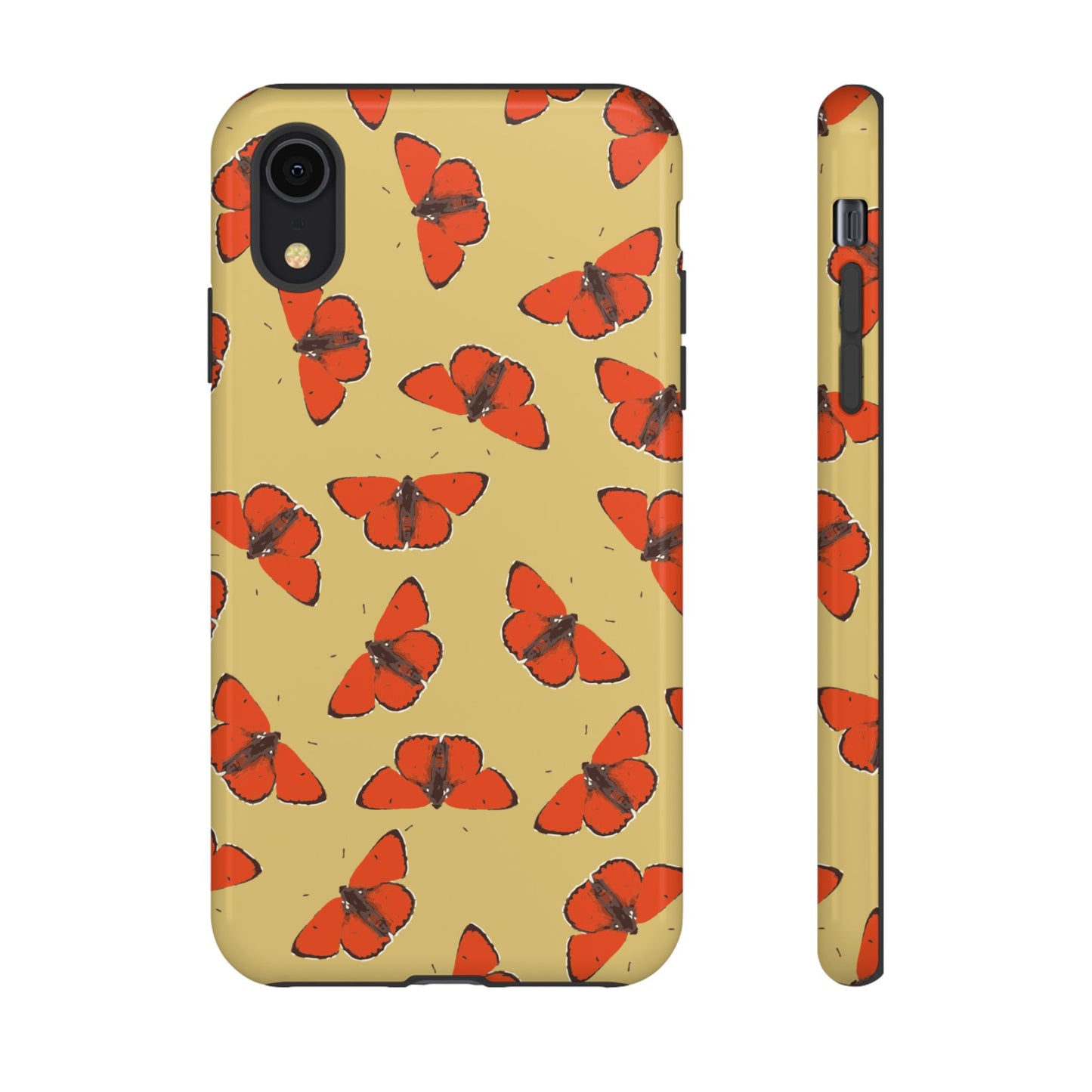 Red Butterfly Pattern Tough Phone Case — Retro Butterflies on Yellow
