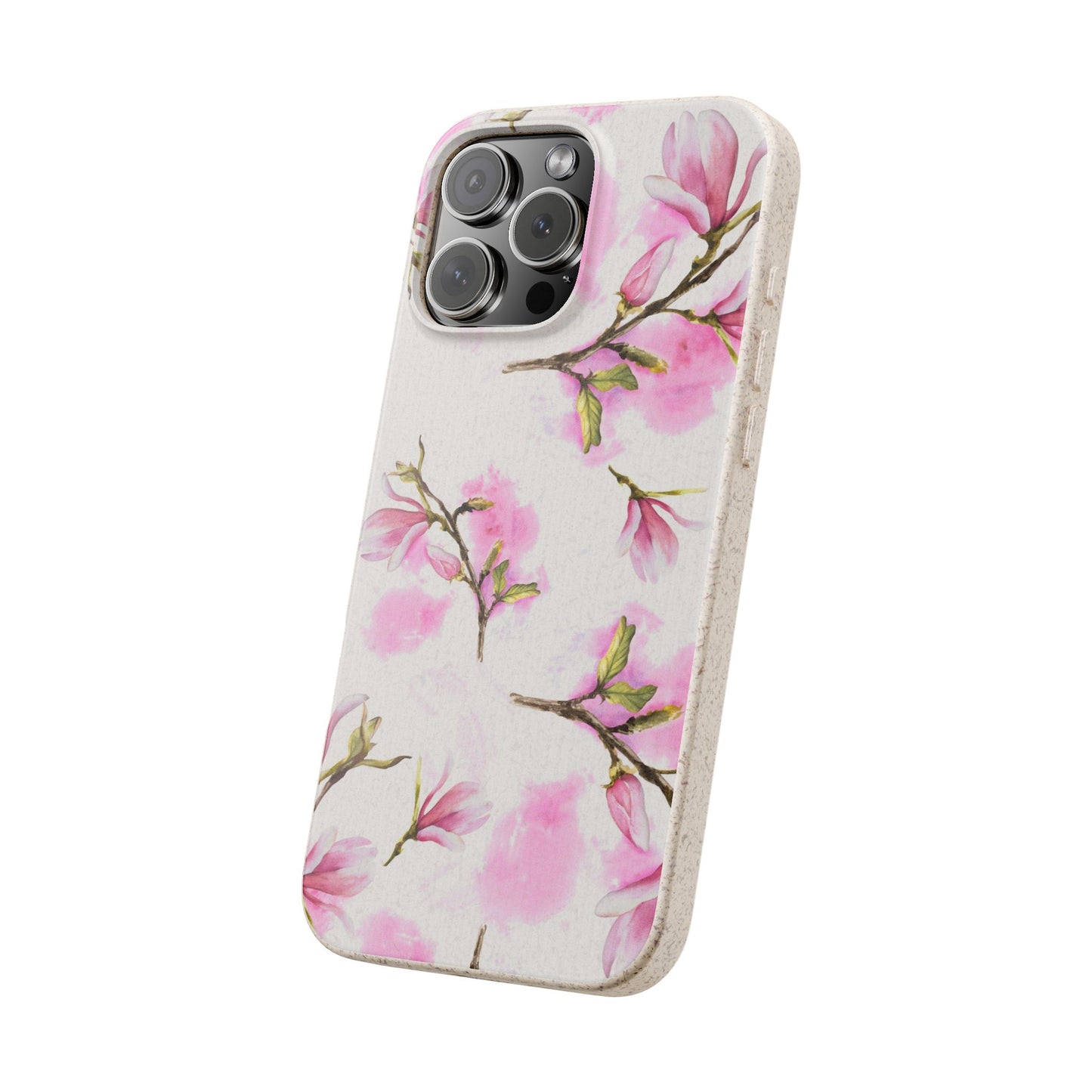Biodegradable Phone Case — Pink Magnolia Floral Eco Phone Cover for Apple iPhone and Samsung Galaxy.