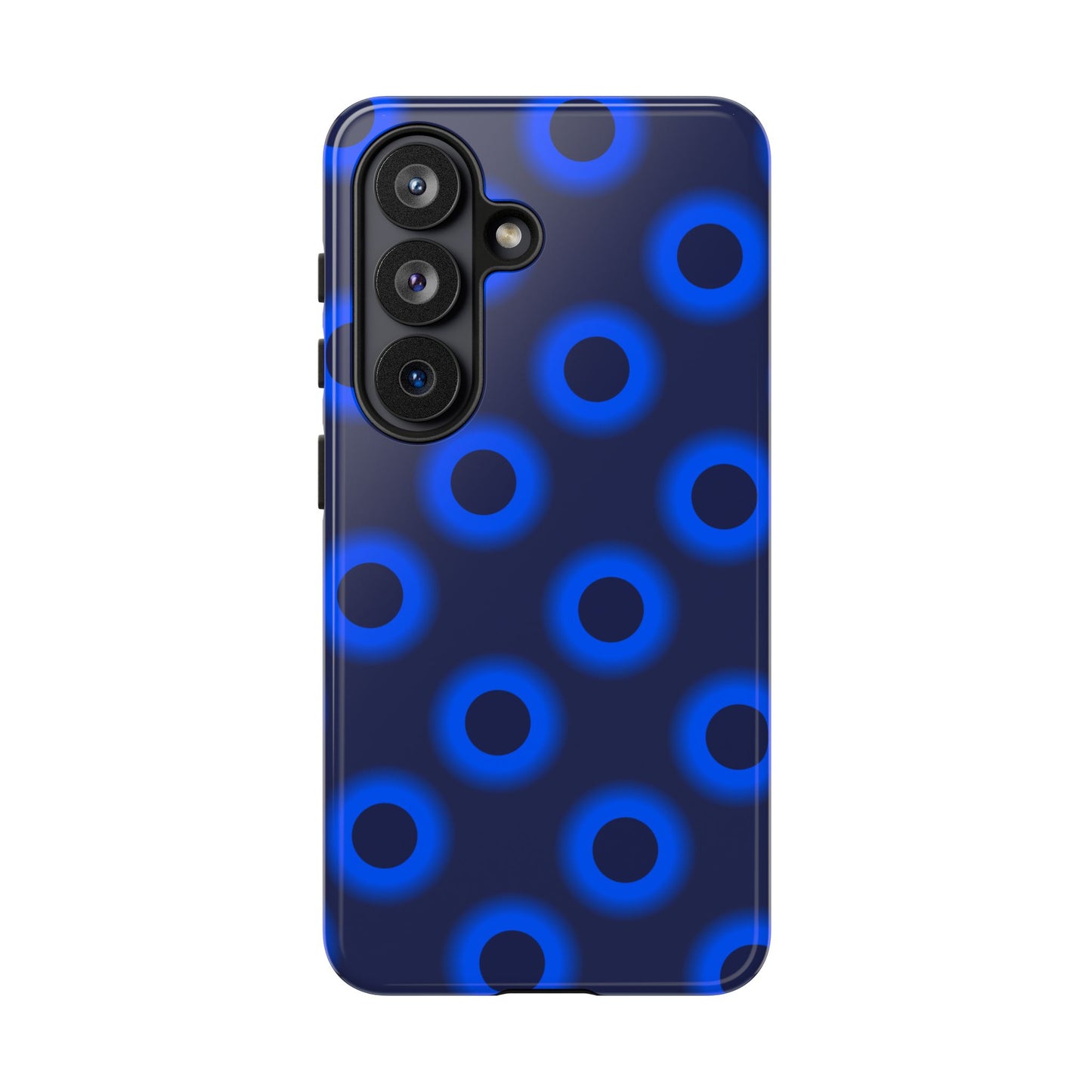 Blue Neon Dot Tough Phone Case — Protective iPhone Cover with Geometric Ring Pattern