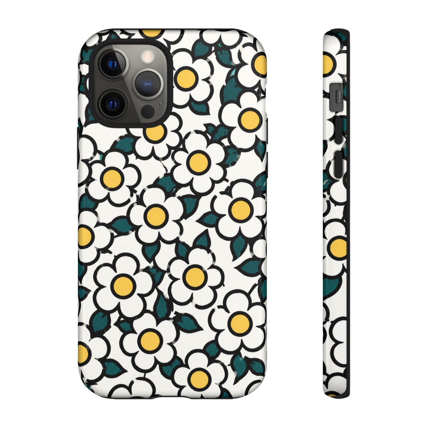 Floral Daisy Tough Phone Case — Retro White & Yellow Protective Cover
