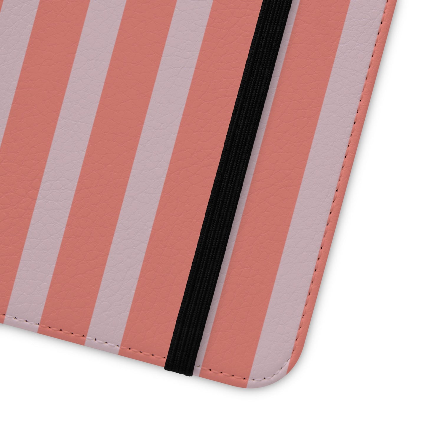 Striped Flip Phone Case — Pink & Coral Vertical Stripe Wallet Cover