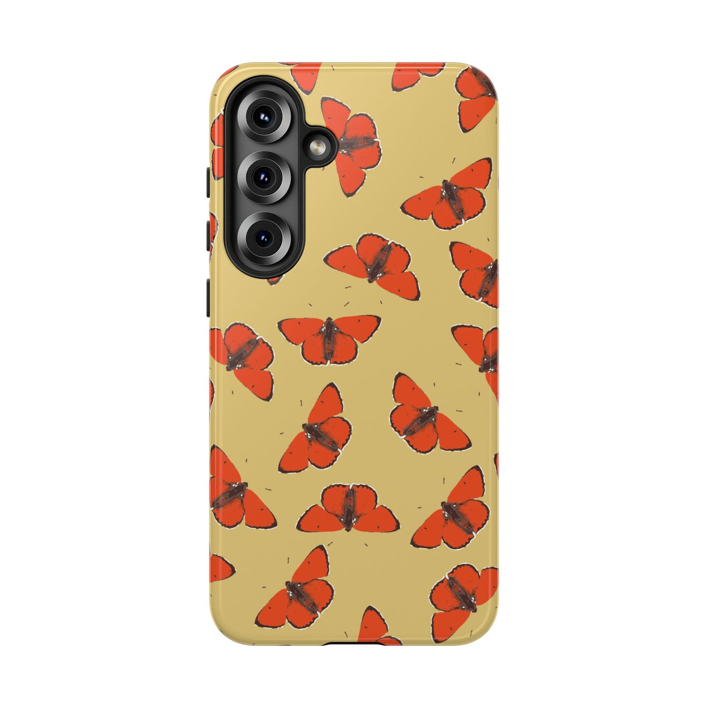 Red Butterfly Pattern Tough Phone Case — Retro Butterflies on Yellow