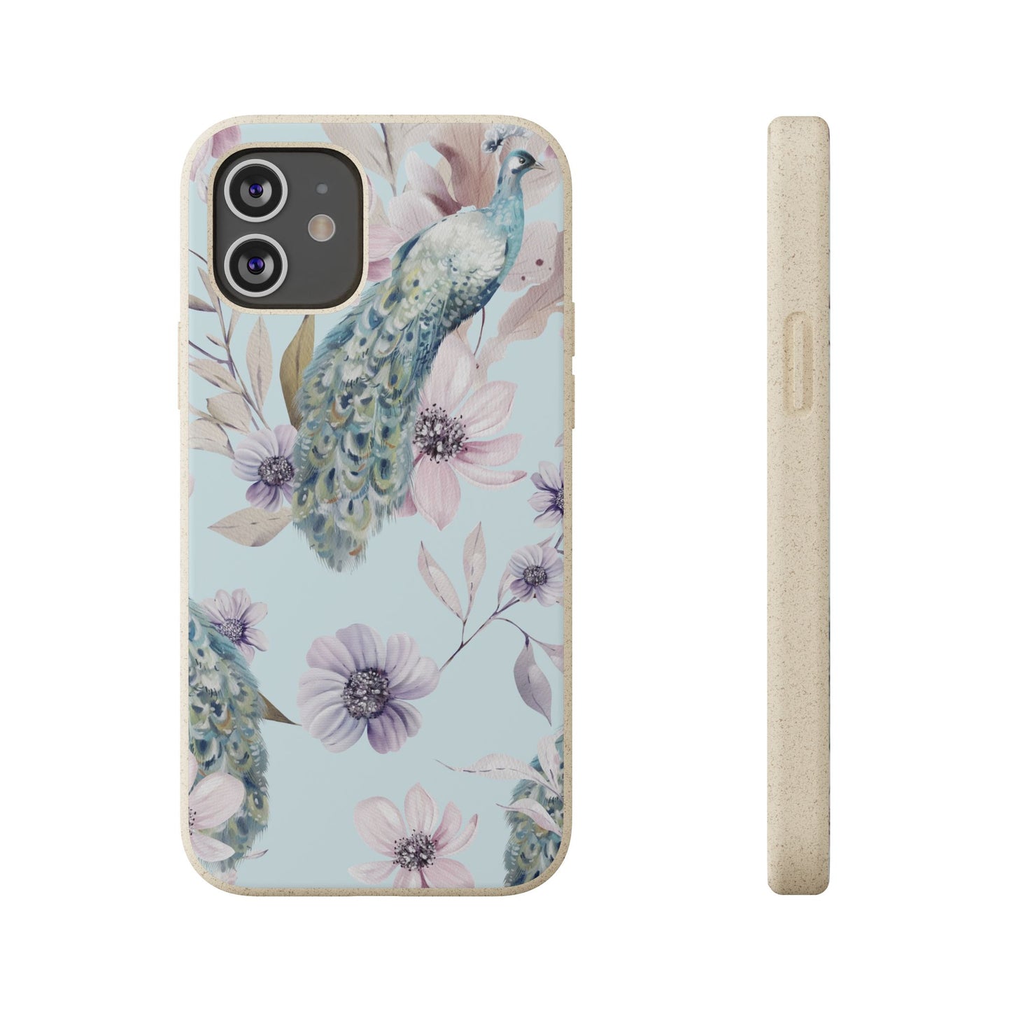 Peacock Floral Biodegradable Phone Case — Eco-Friendly Cover for Apple iPhone and Samsung Galaxy.