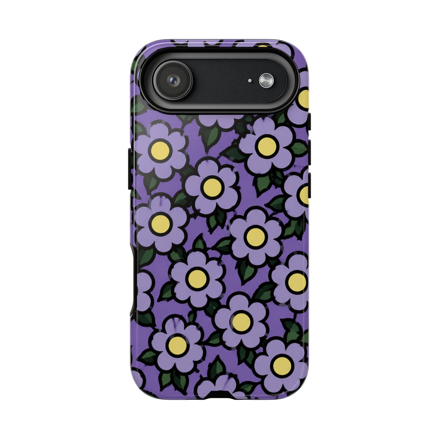Purple Floral Tough Phone Case — Durable Protective Phone Cover with Cute Daisy Pattern