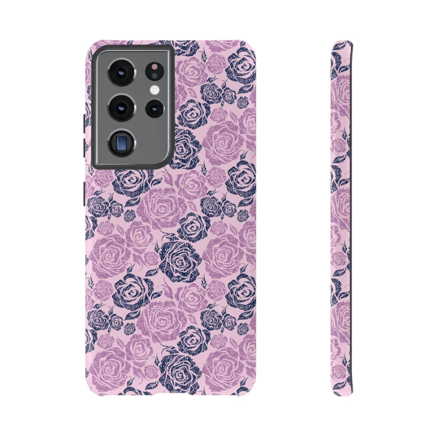 Floral Rose Tough Phone Case — Pink & Slate Rose Pattern