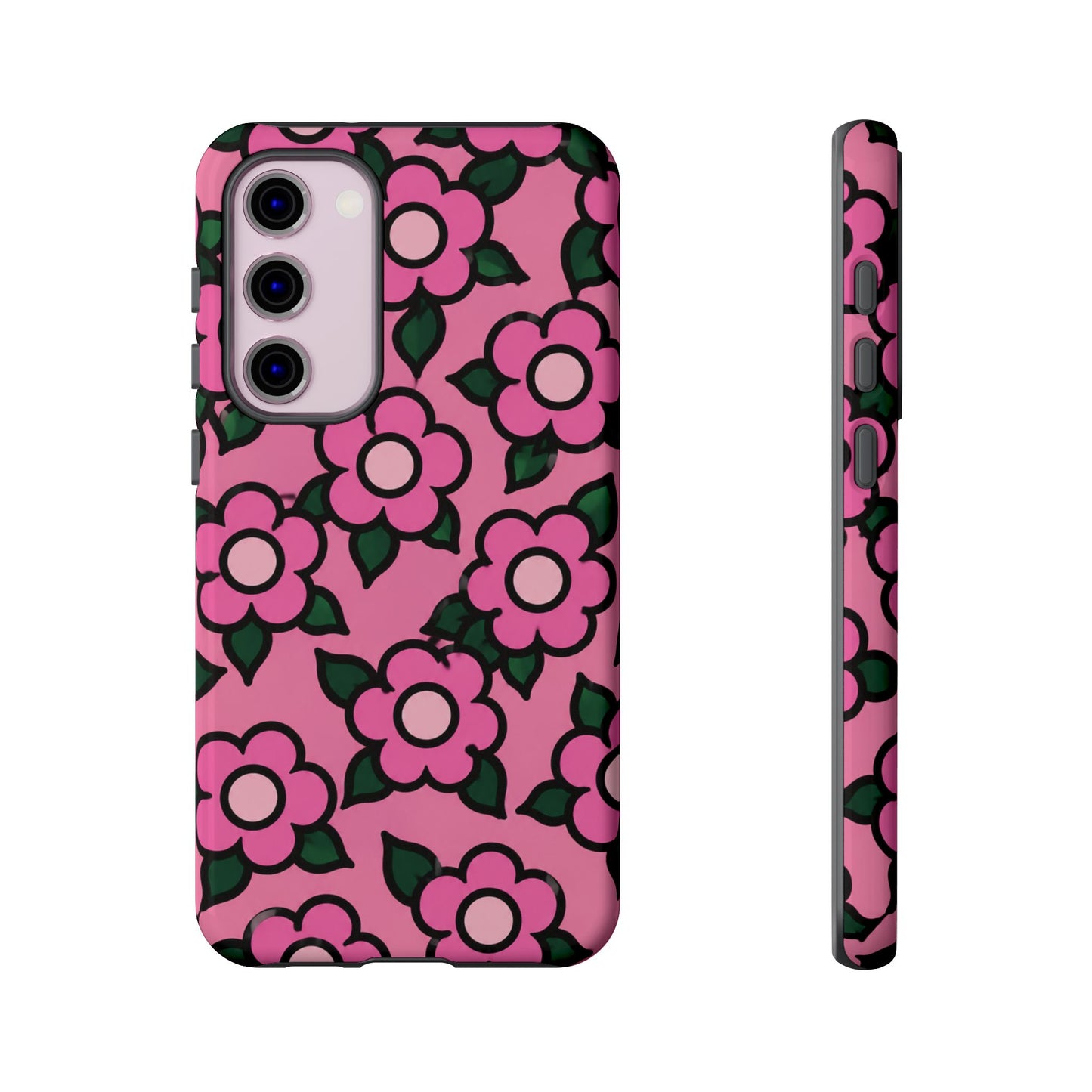 Pink Floral Tough Phone Case — Cute Retro Flower Protective Cover