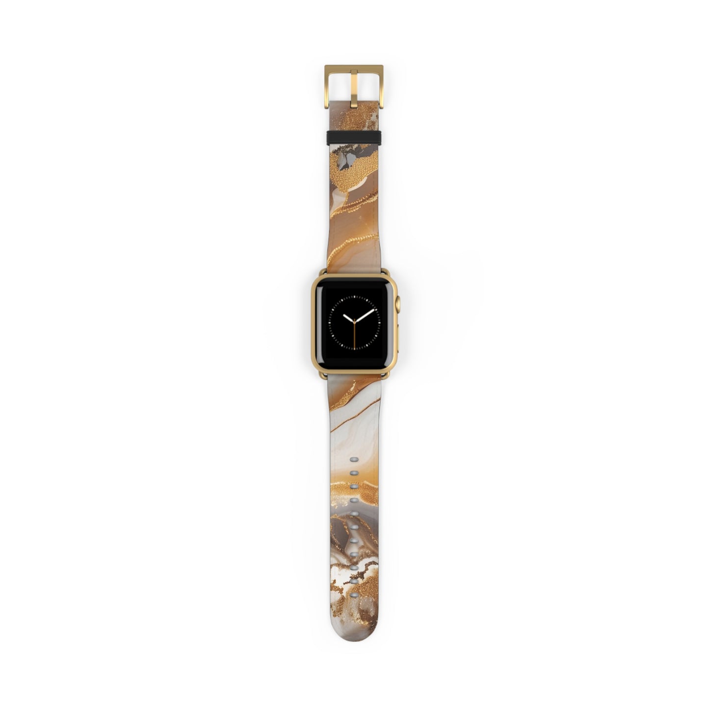 Marble and gold Apple Watch band with faux-leather strap, luxury accessory for men and women, modern stainless steel buckle