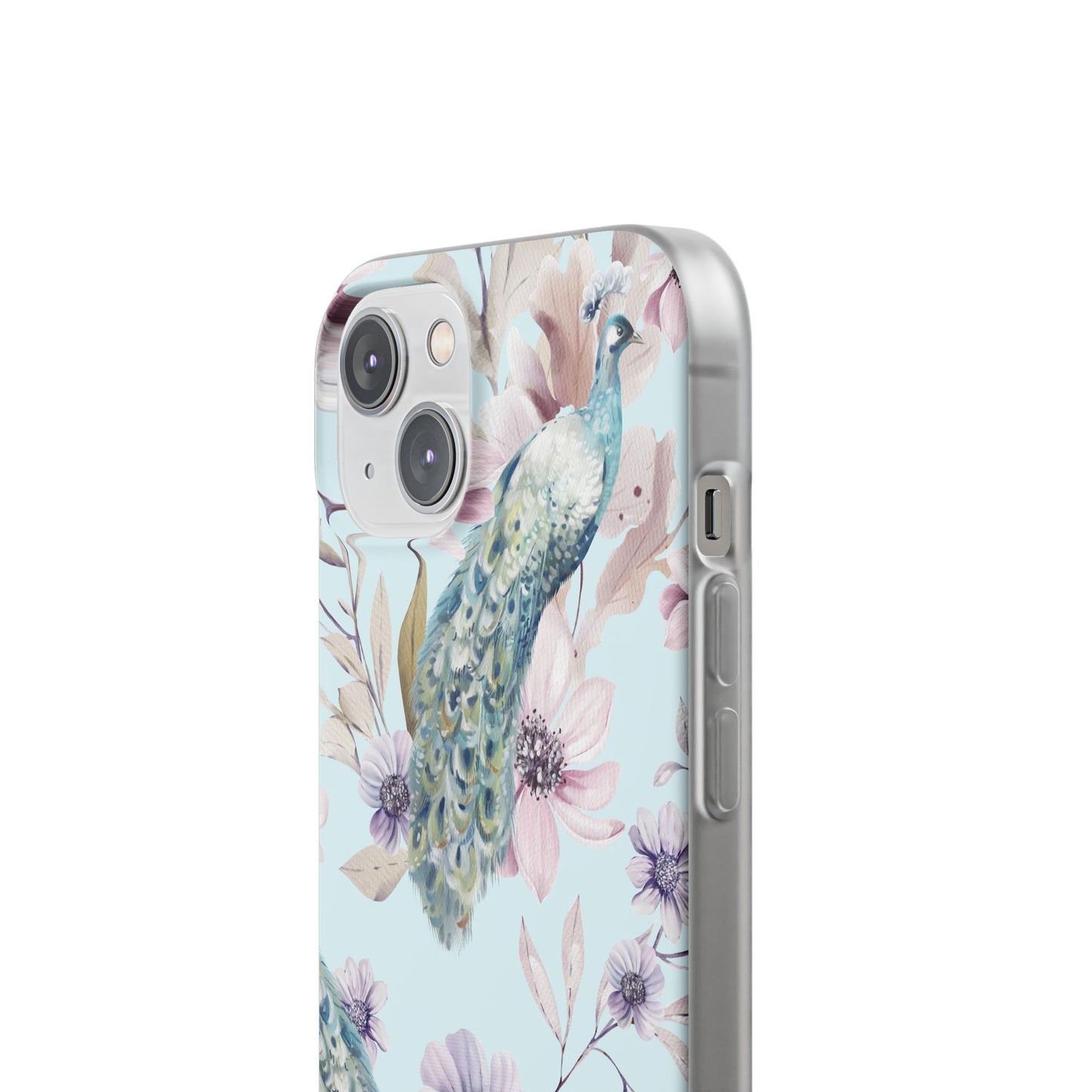 Peacock Floral Phone Case — Pastel Watercolor Bird Slim Case