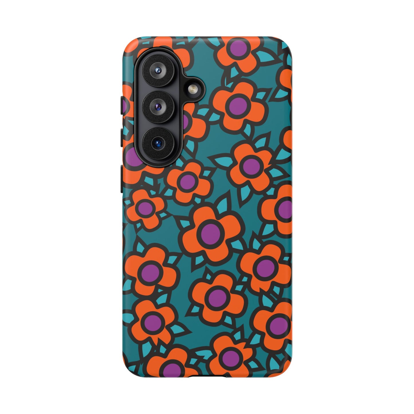 Floral Pop Tough Phone Case — Retro Orange & Teal Flower Pattern