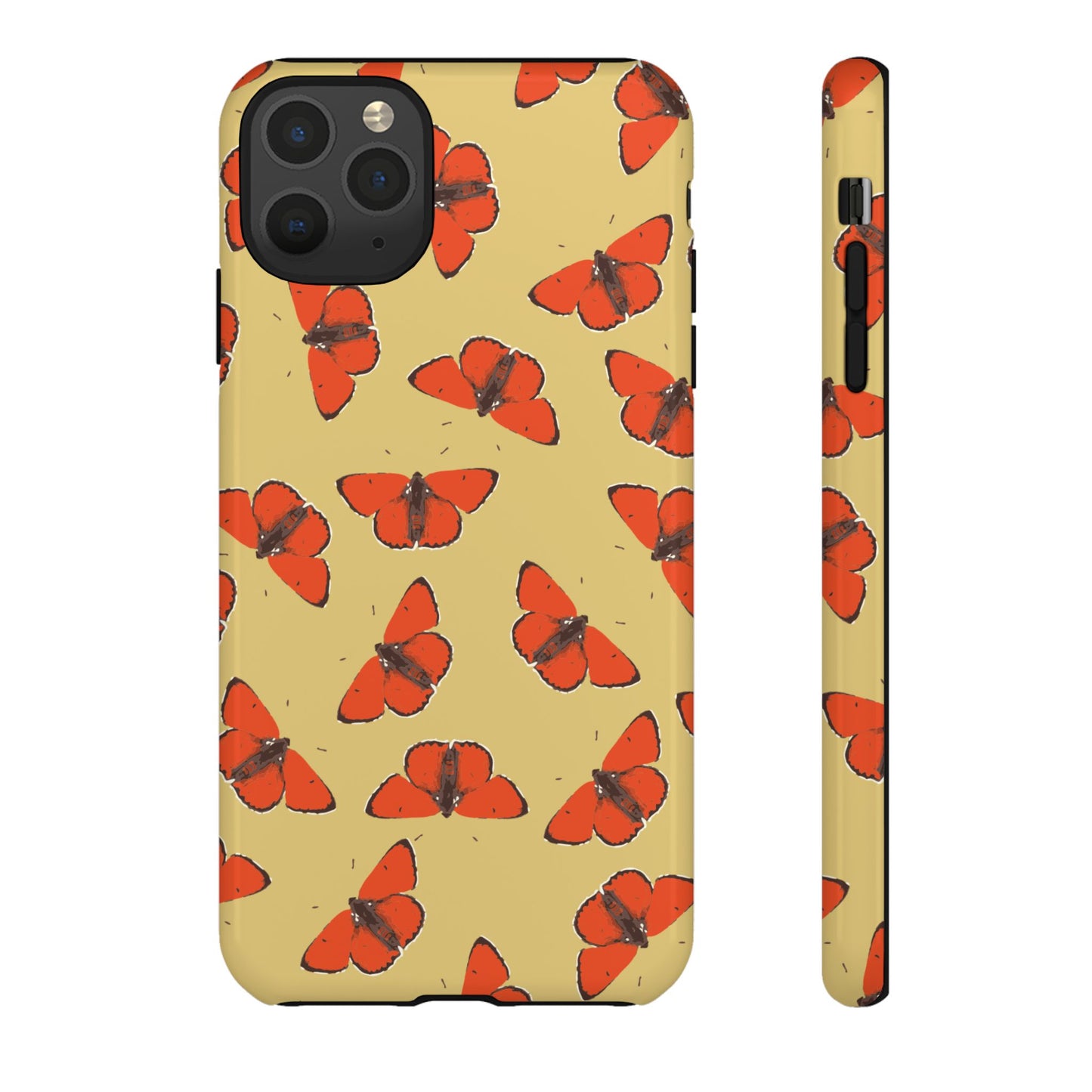 Red Butterfly Pattern Tough Phone Case — Retro Butterflies on Yellow