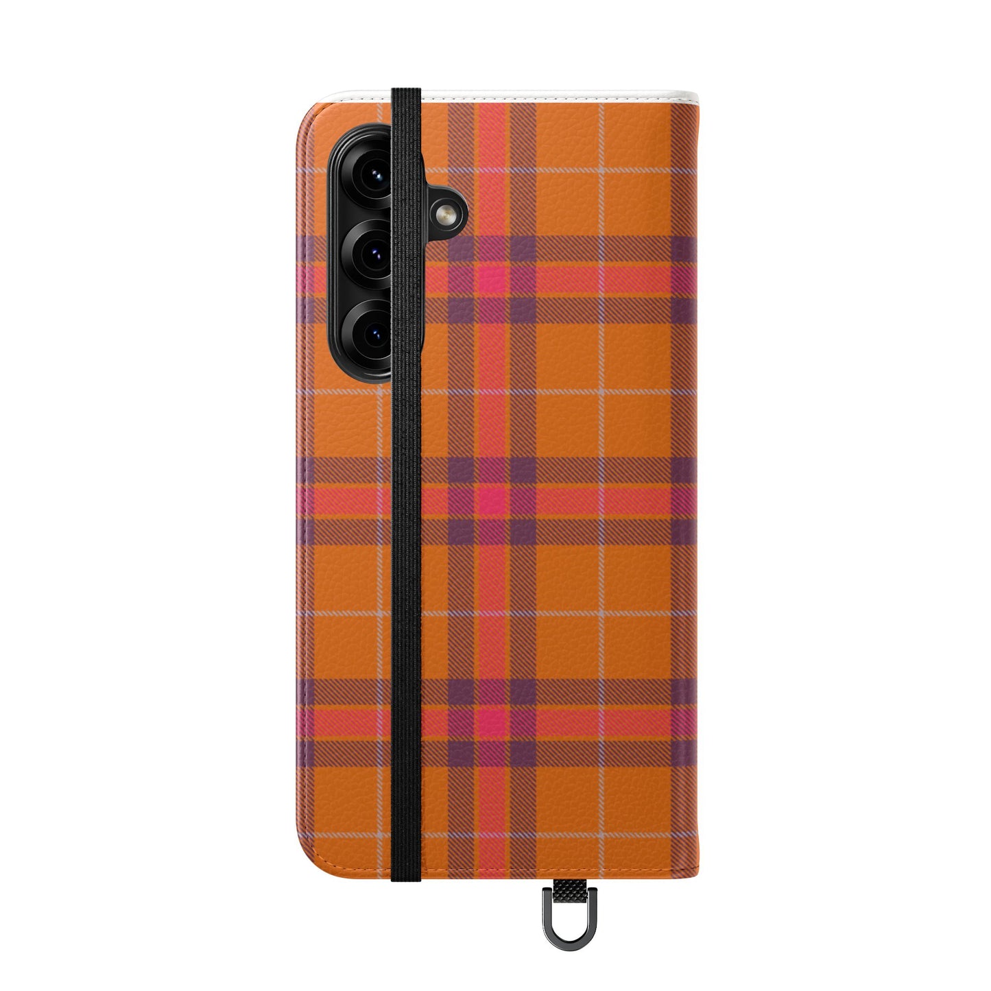 Tartan Flip Phone Case — Orange, Purple & Red Plaid Wallet Cover
