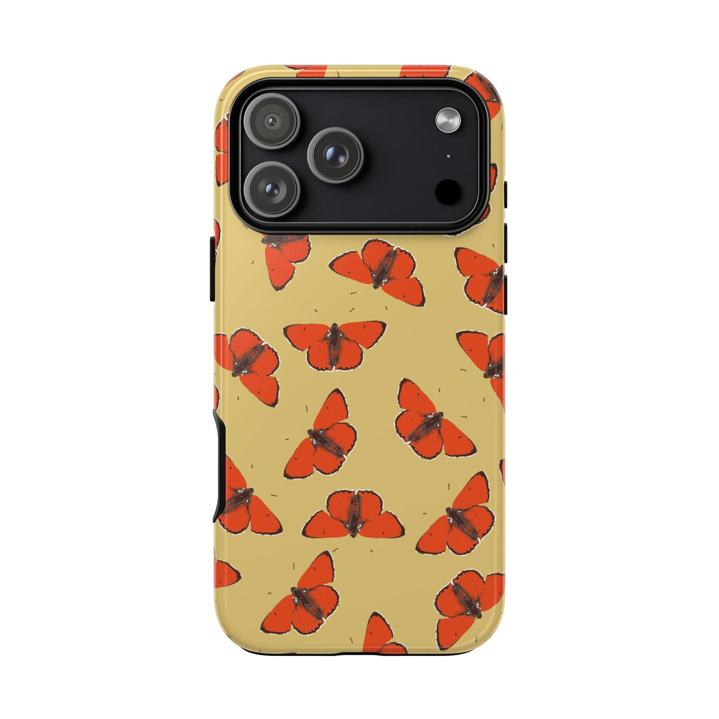 Red Butterfly Pattern Tough Phone Case — Retro Butterflies on Yellow