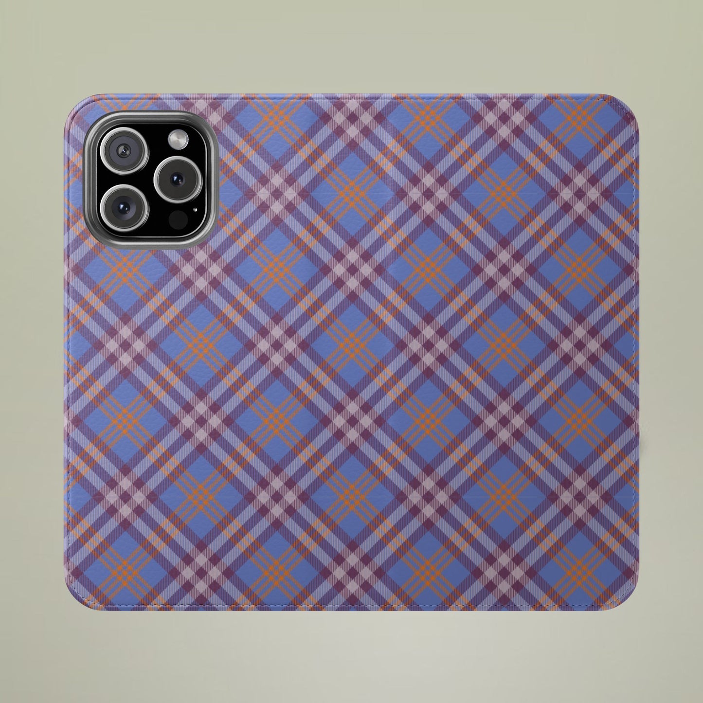 Tartan Flip Phone Case — Violet & Orange Plaid Wallet Cover