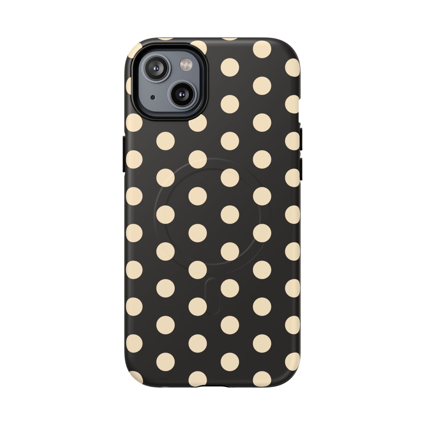 Polka Dot Magnetic Phone Case – Black & Cream Retro Spot Pattern