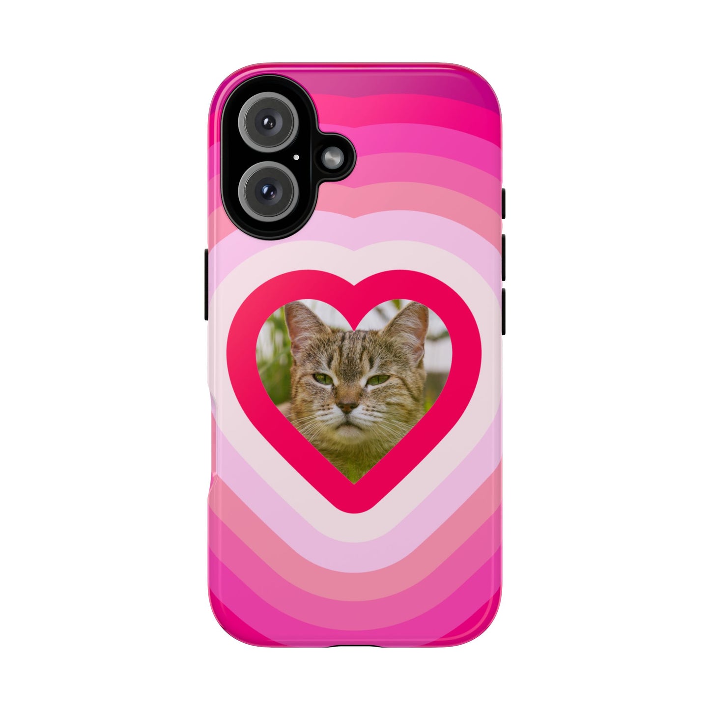 Single Image Personalised  Heart Photo Phone Case – Pink Gradient Love Tough Case for Apple iPhone, Samsung Galaxy and Google Pixel.