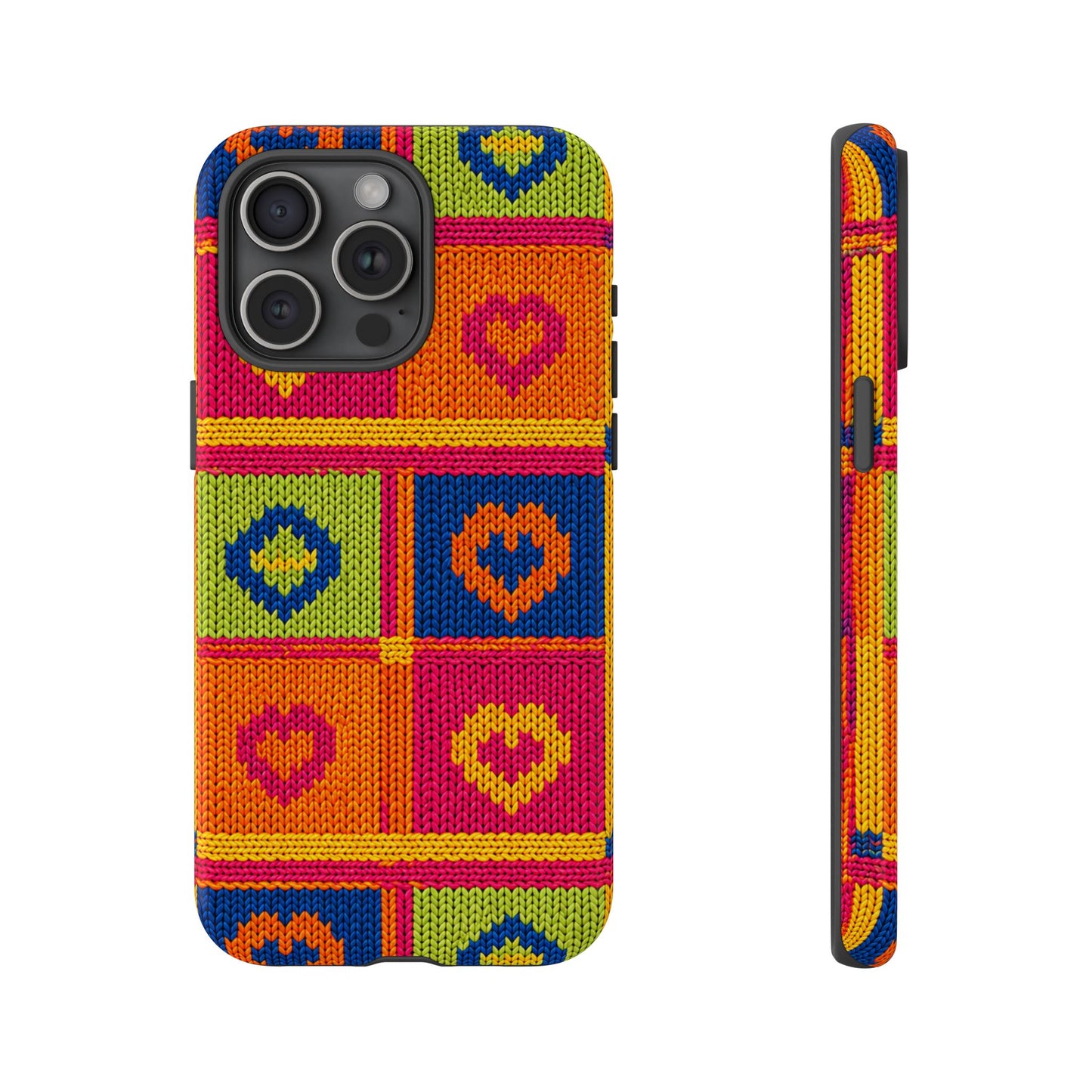 Retro Knit Pattern Heart Patch Tough Phone Case