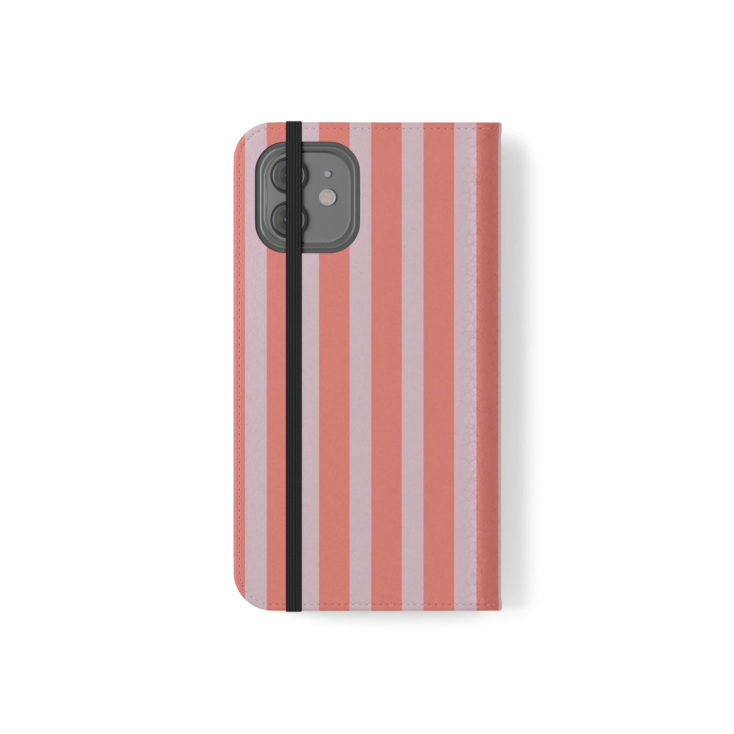Striped Flip Phone Case — Pink & Coral Vertical Stripe Wallet Cover