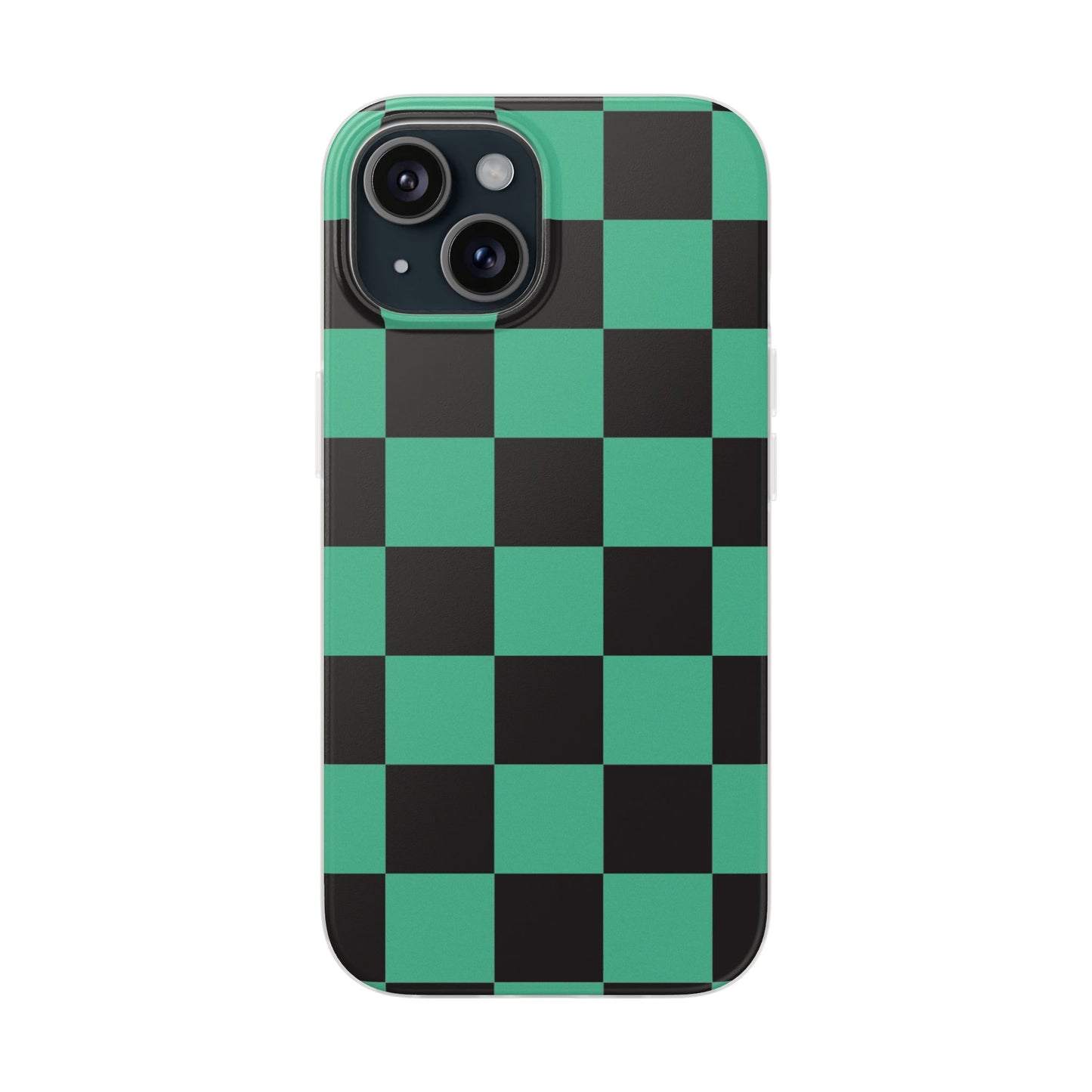 Tanjiro Checkerboard Green and Black Flexi Phone Case for Apple iPhone and Samsung Galaxy.
