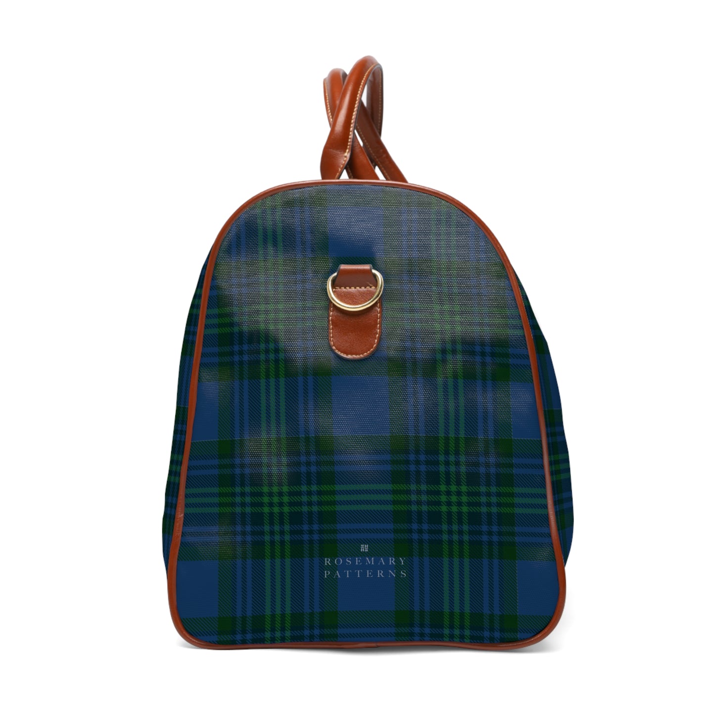 Tartan weekender bag with brown leather handles, waterproof duffel, perfect as a stylish airport carryon