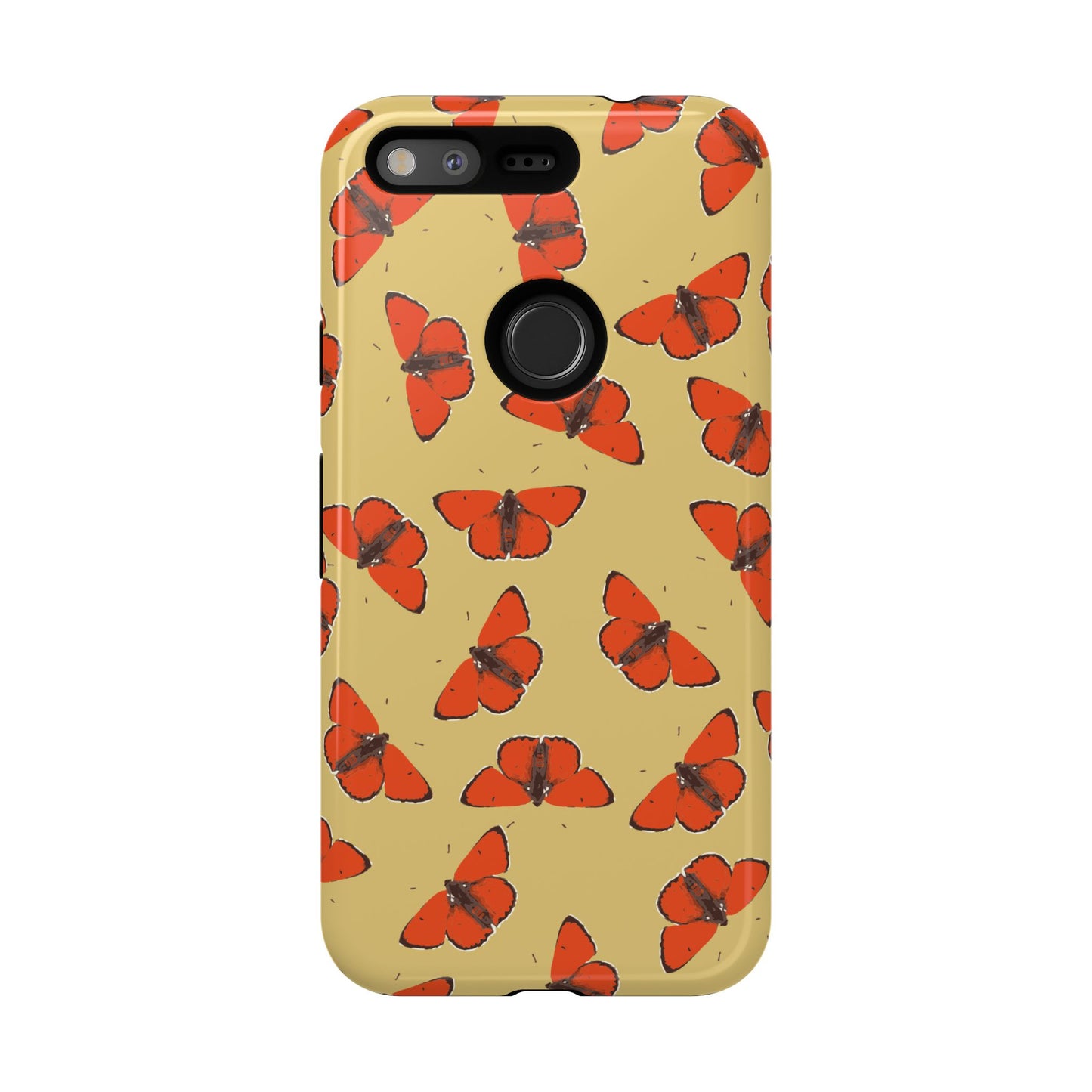 Red Butterfly Pattern Tough Phone Case — Retro Butterflies on Yellow