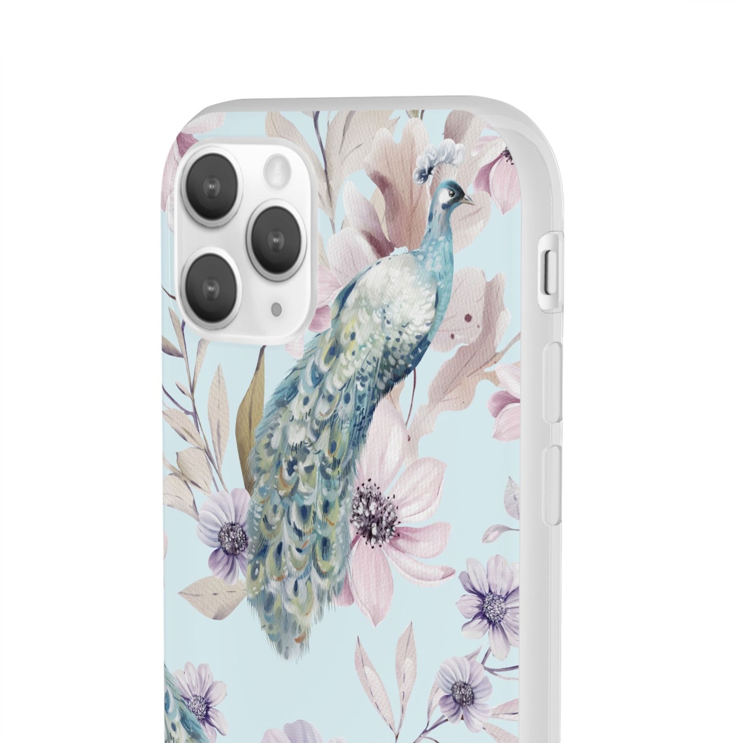 Peacock Floral Phone Case — Pastel Watercolor Bird Slim Case