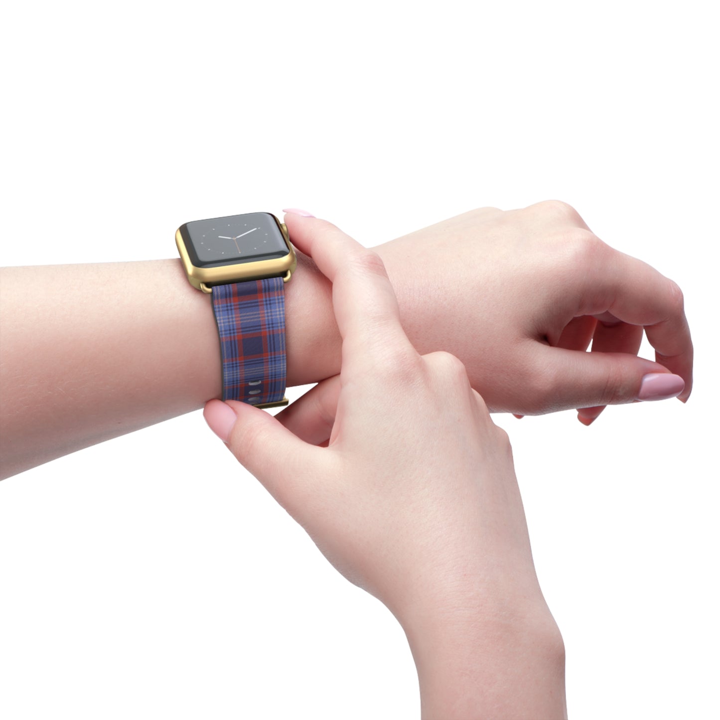 Apple Watch band in blue and red plaid, classic tartan strap, preppy style, perfect everyday band for men and women