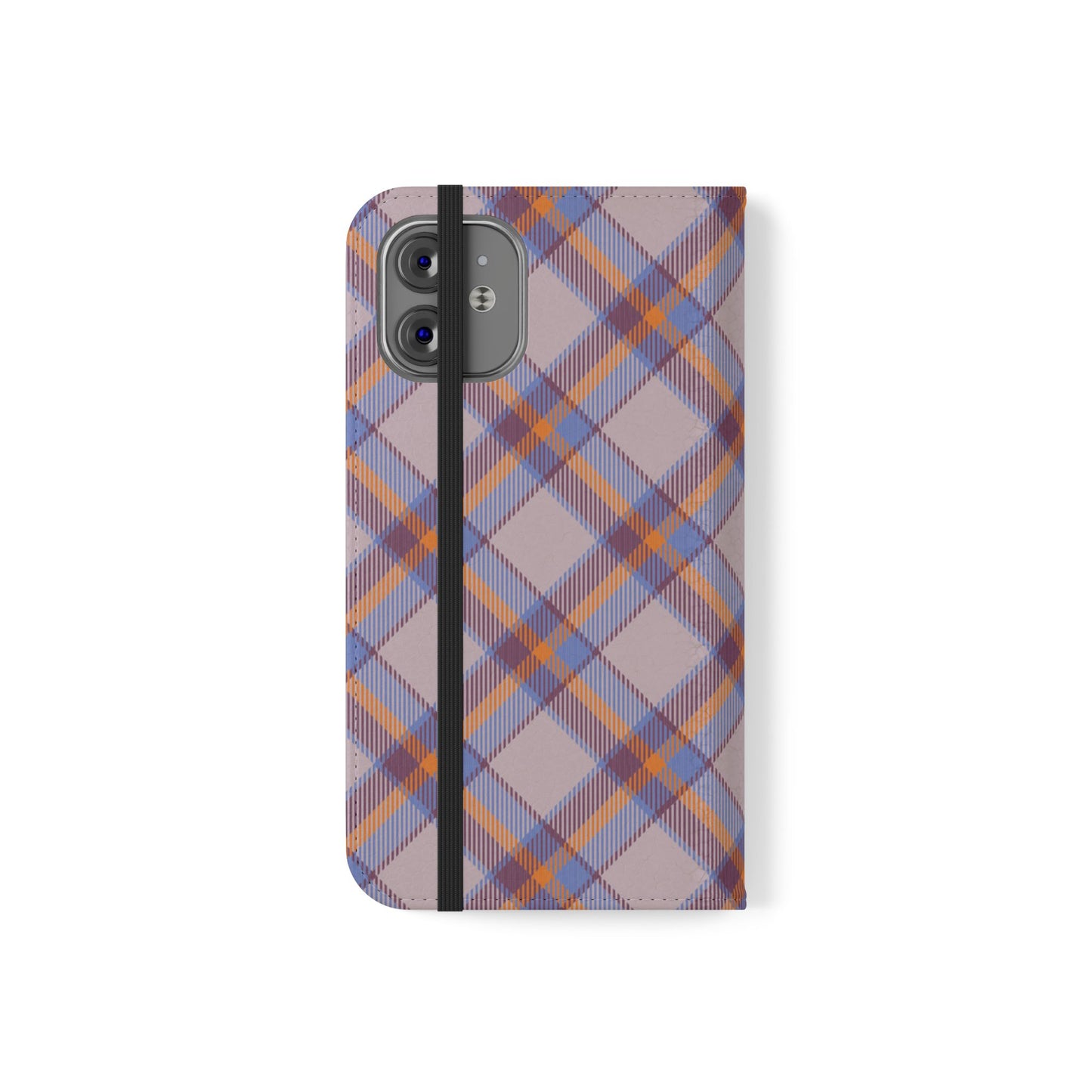 Tartan Flip Phone Case — purple & Orange Plaid Wallet Cover
