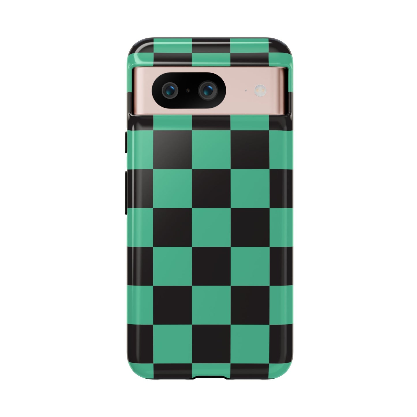 Tanjiro Checkerboard Tough Phone Case – Green & Black Protective Cover