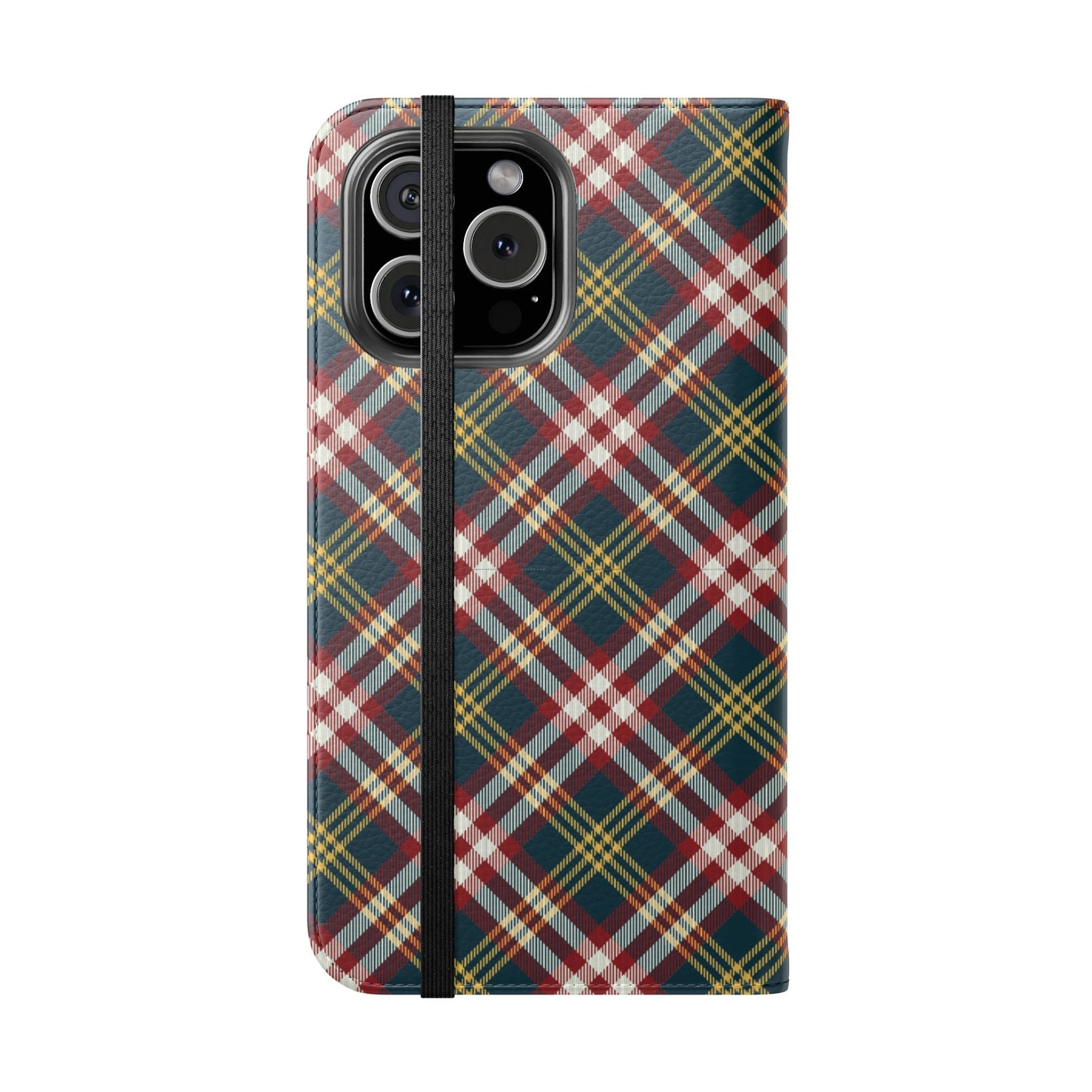 Tartan Flip Phone Case — Yellow & Red Plaid Wallet Cover