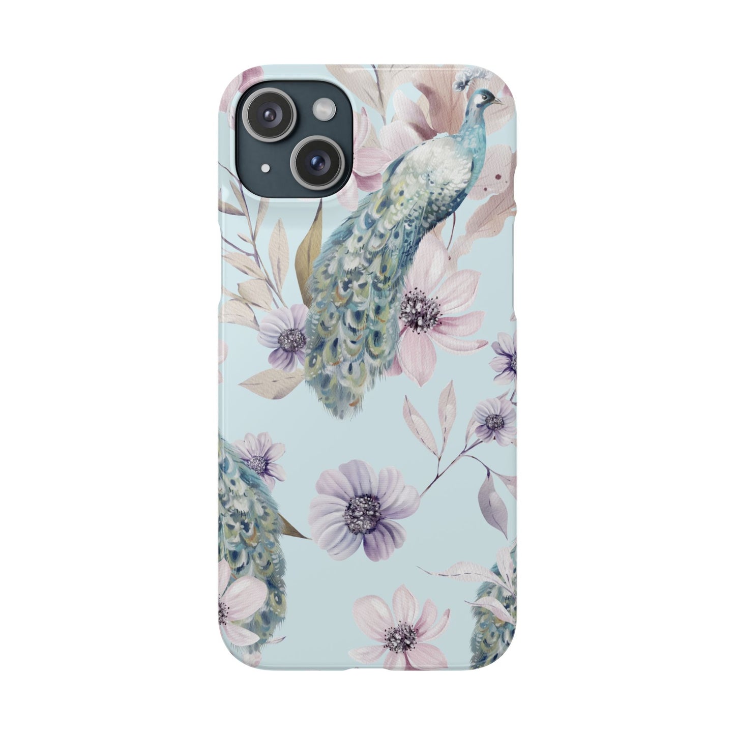 Watercolour Pastel Peacock Floral Snap Phone Case for Apple iPhone and Samsung Galaxy.
