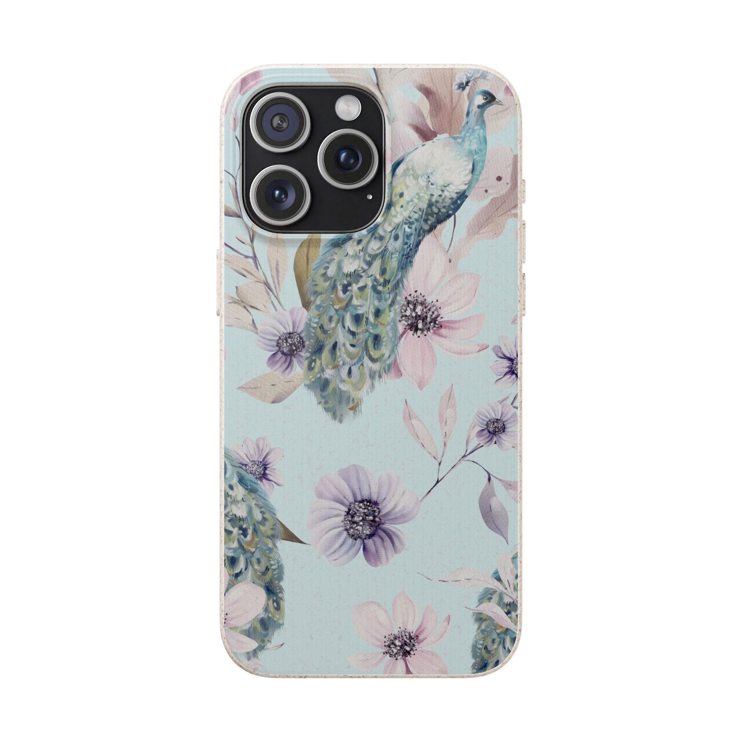 Peacock Floral Biodegradable Phone Case — Eco-Friendly Cover for Apple iPhone and Samsung Galaxy.