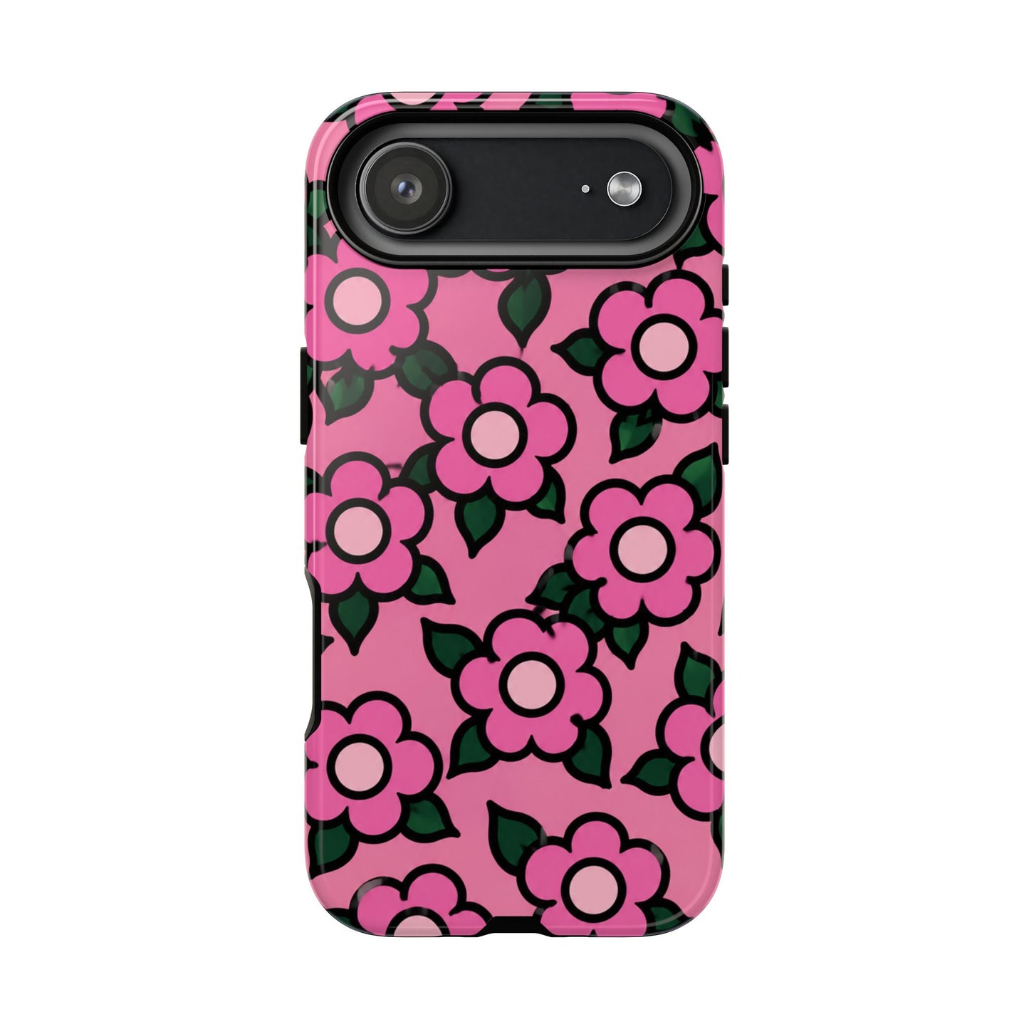 Pink Floral Tough Phone Case — Cute Retro Flower Protective Cover