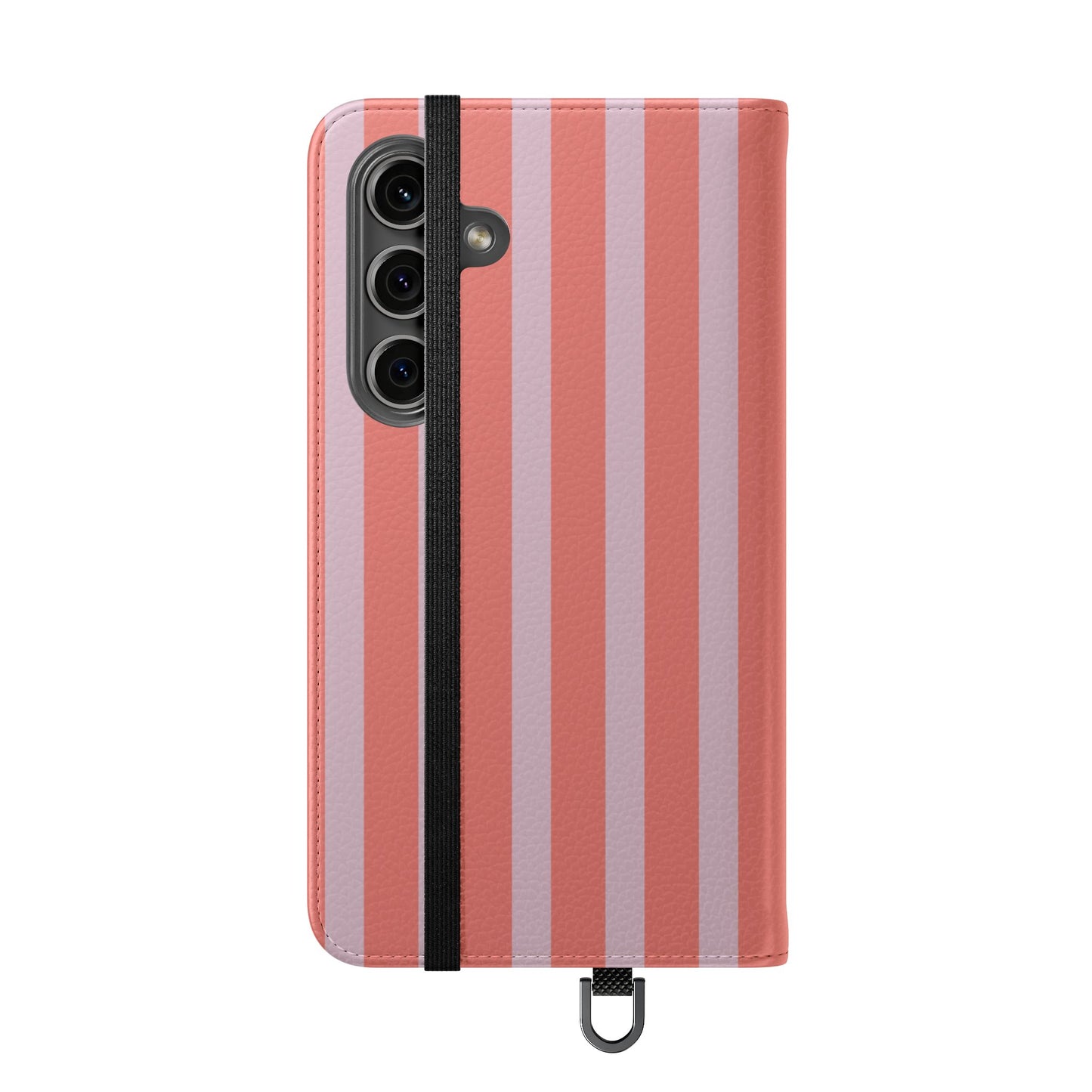 Striped Flip Phone Case — Pink & Coral Vertical Stripe Wallet Cover