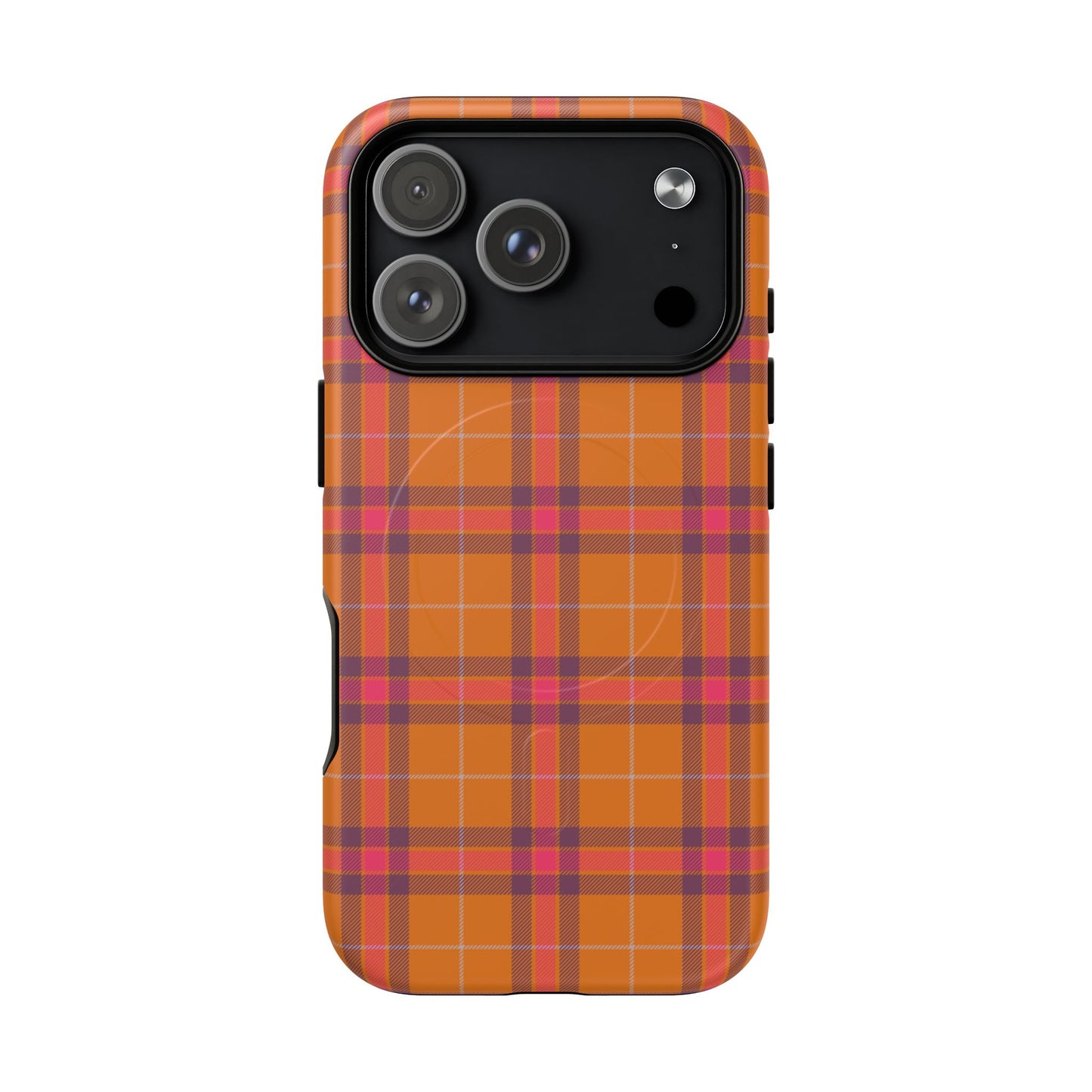 Tartan Magnetic Phone Case — Orange and Red Plaid Tough Protective MagSafe Case