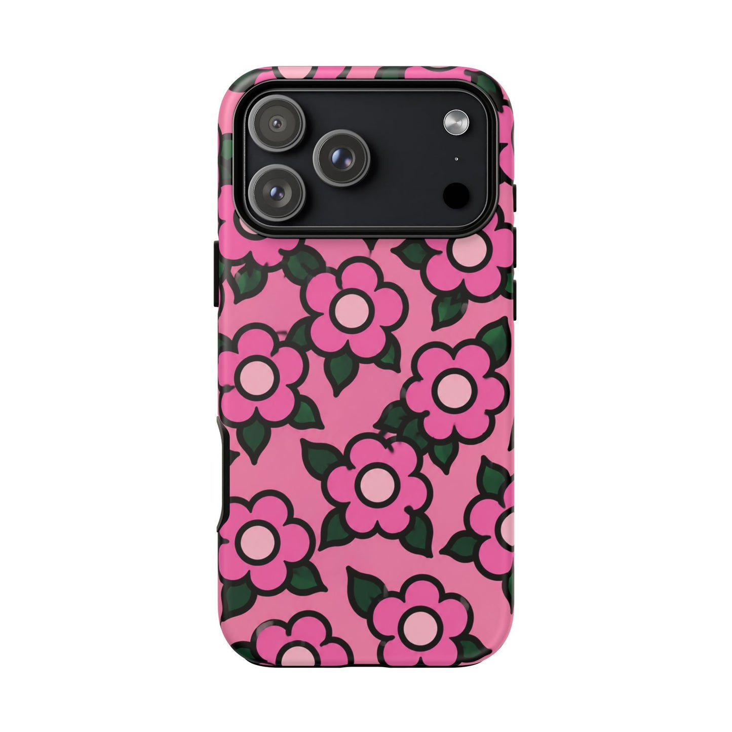 Pink Floral Tough Phone Case — Cute Retro Flower Protective Cover