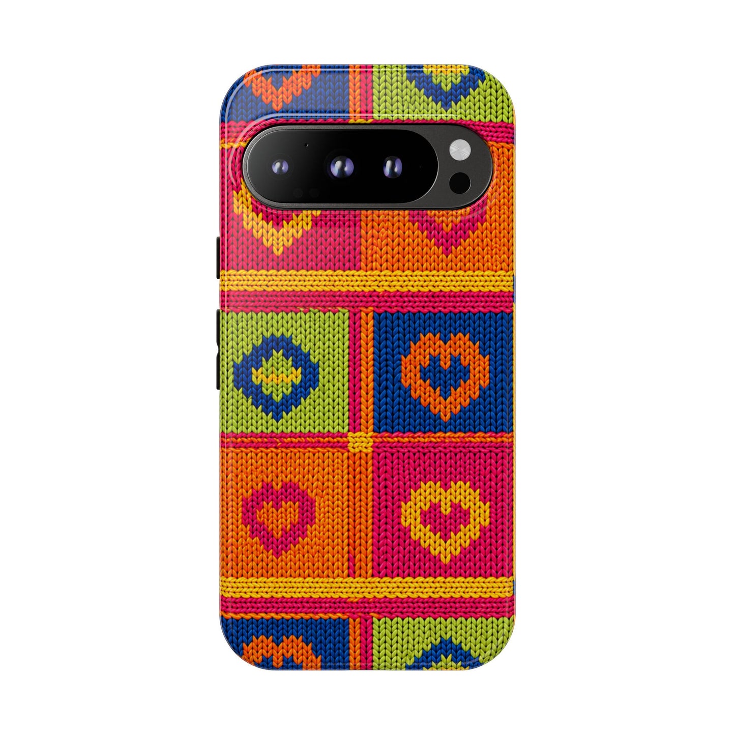 Retro Knit Pattern Heart Patch Tough Phone Case