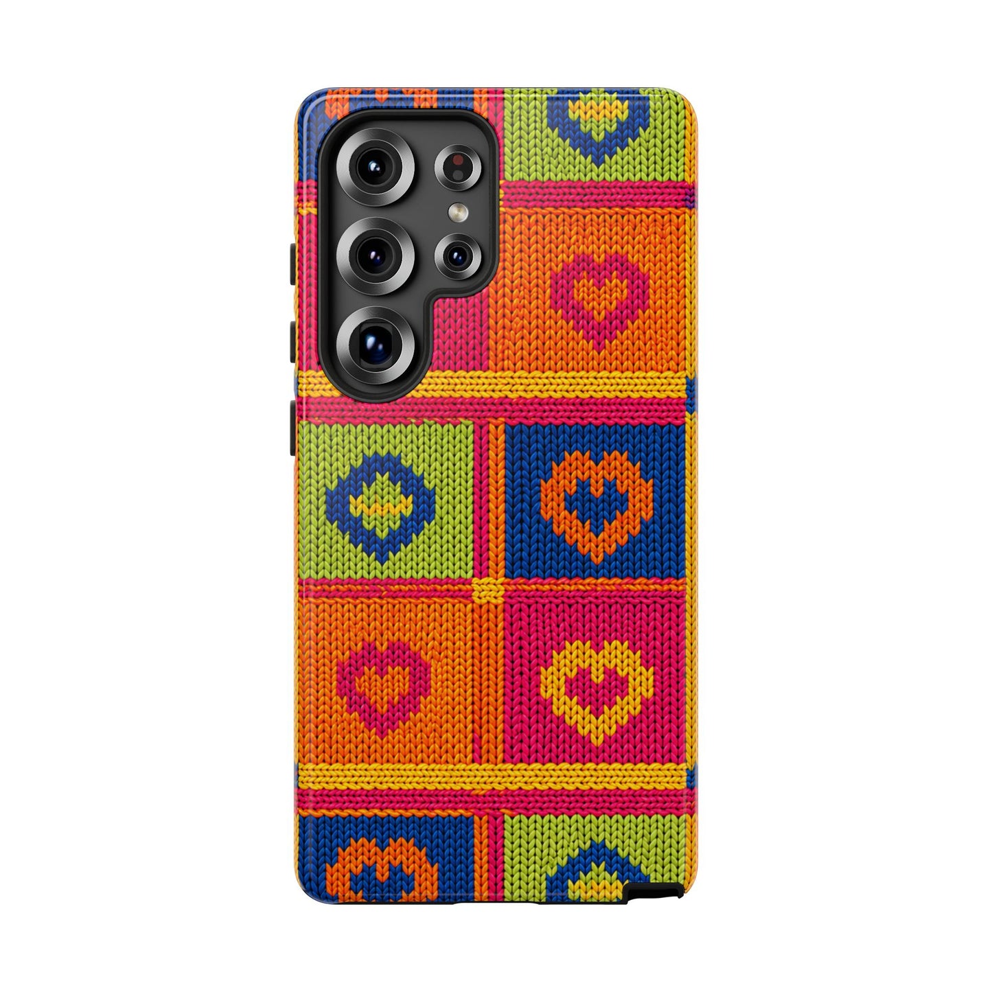 Retro Knit Pattern Heart Patch Tough Phone Case