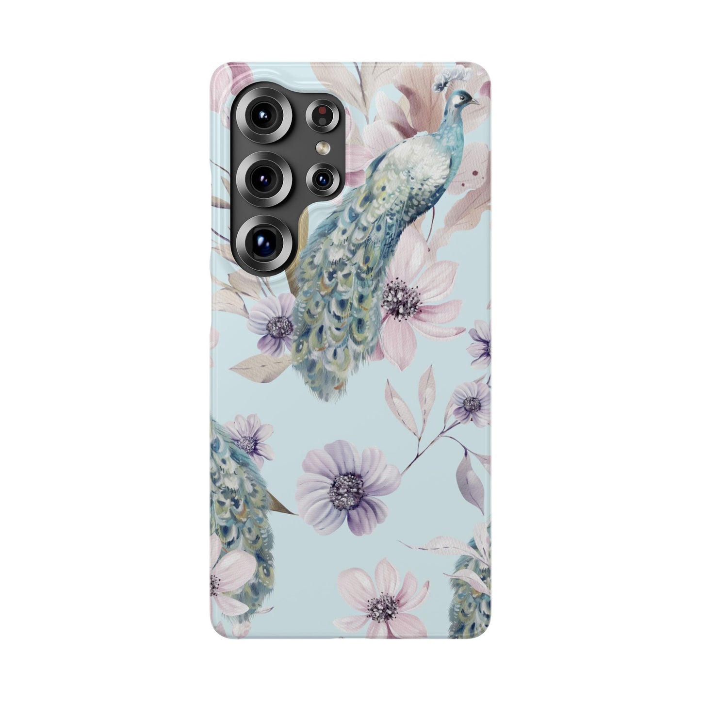 Watercolour Pastel Peacock Floral Snap Phone Case for Apple iPhone and Samsung Galaxy.