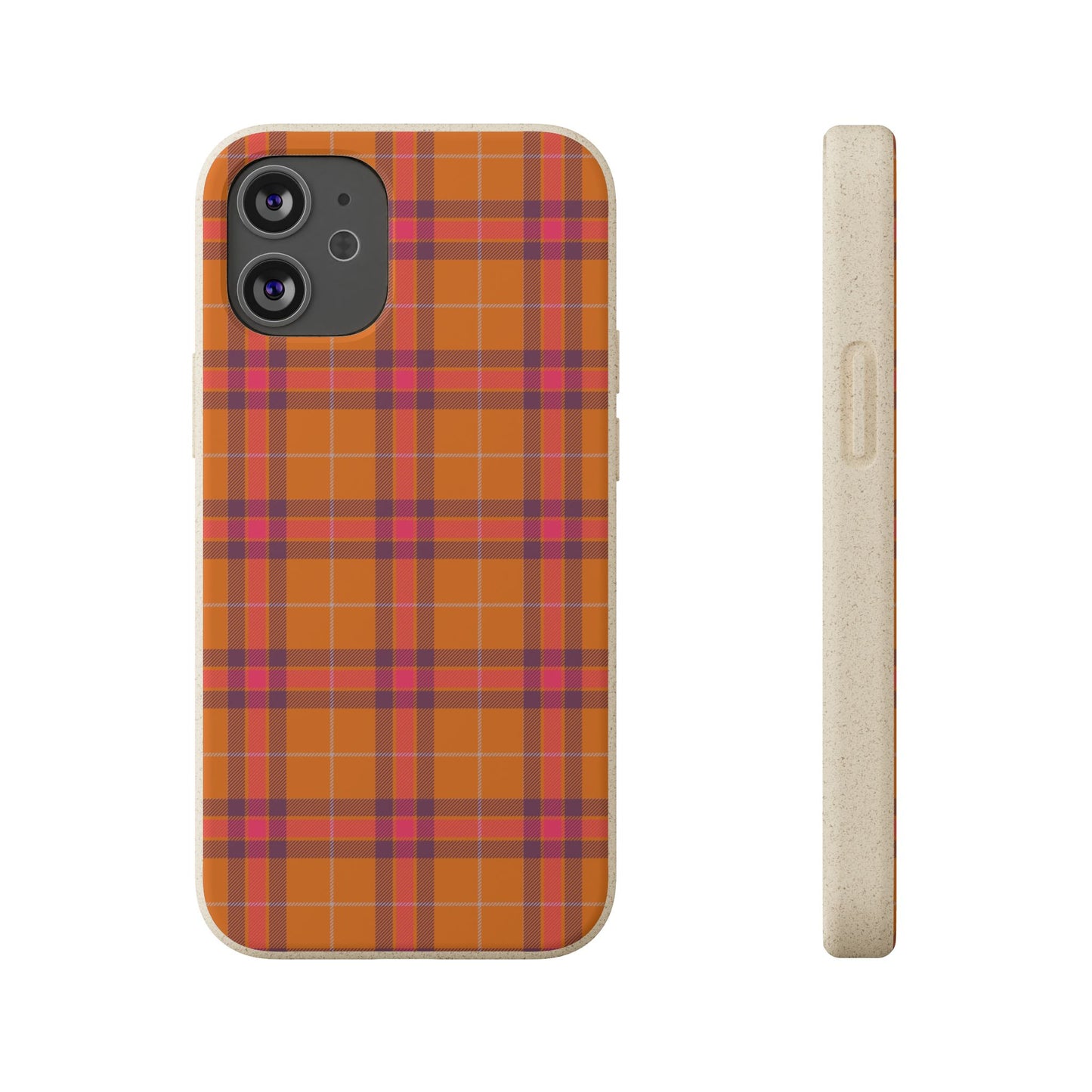 Biodegradable Autumn Orange Plaid Eco-Friendly Phone Cover for Apple iPhone and Samsung Galaxy.