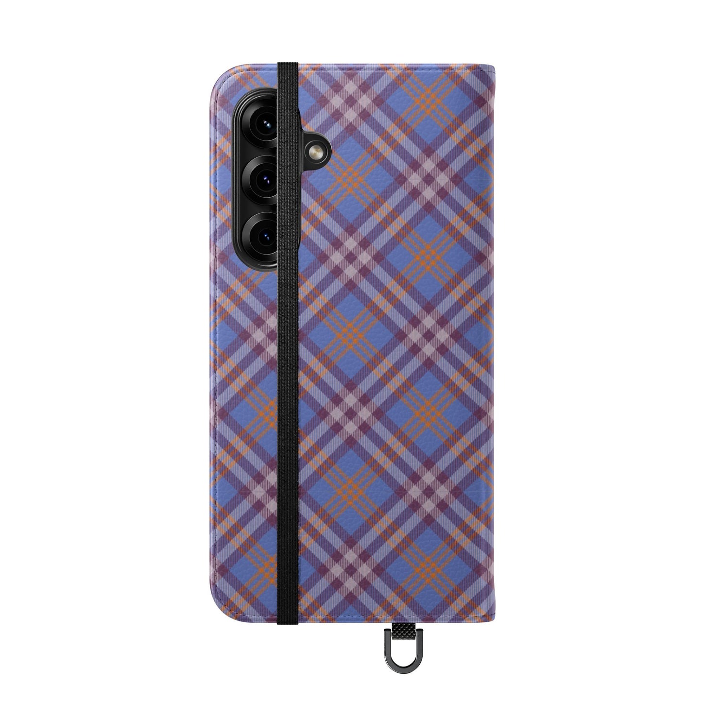 Tartan Flip Phone Case — Violet & Orange Plaid Wallet Cover