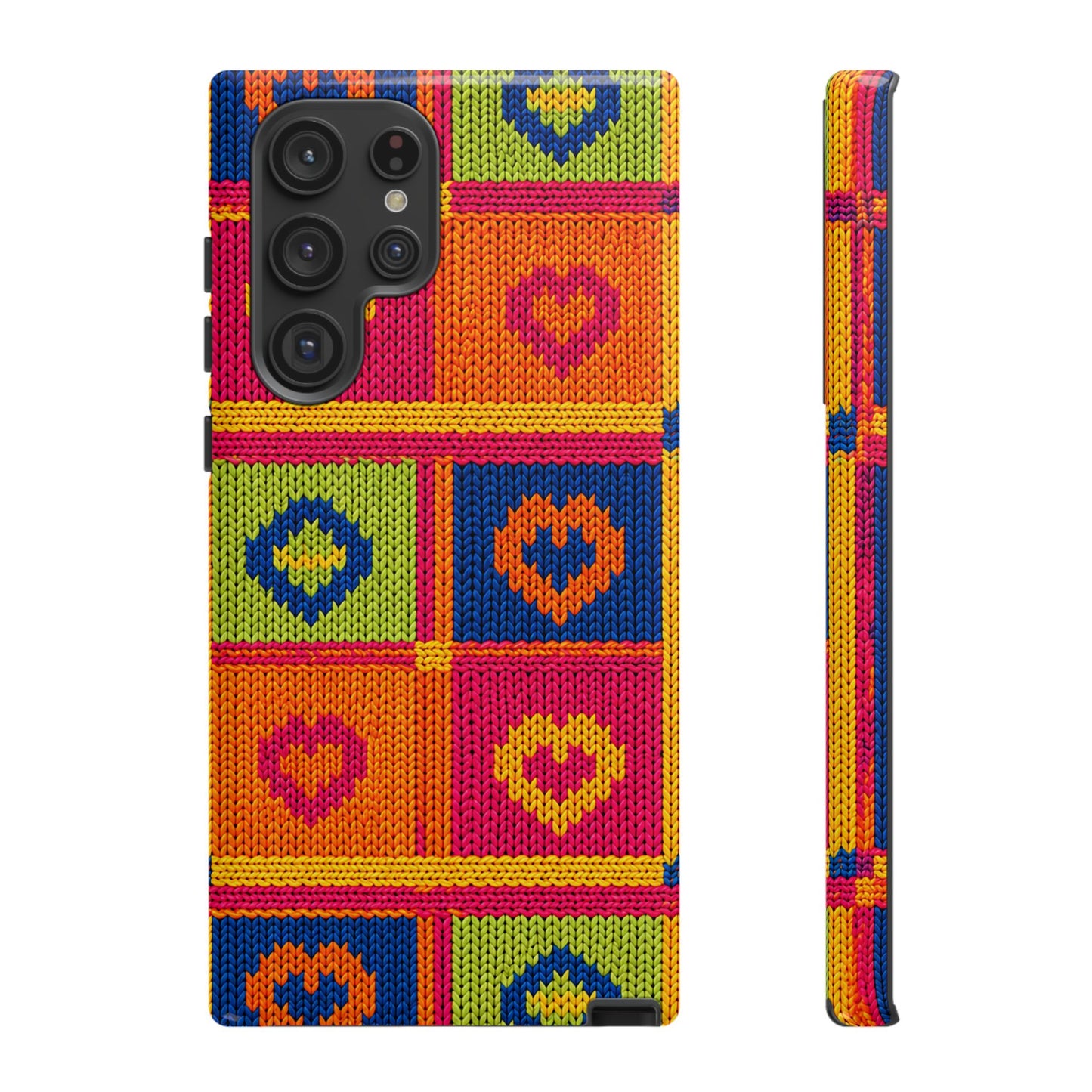 Retro Knit Pattern Heart Patch Tough Phone Case