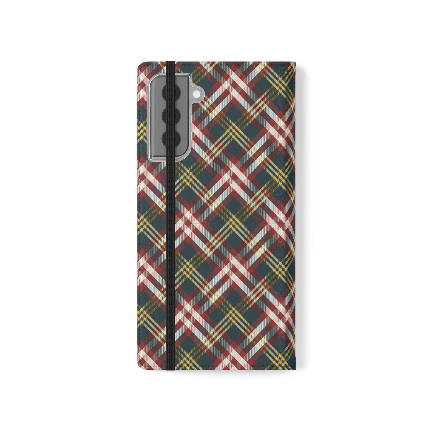 Tartan Flip Phone Case — Yellow & Red Plaid Wallet Cover