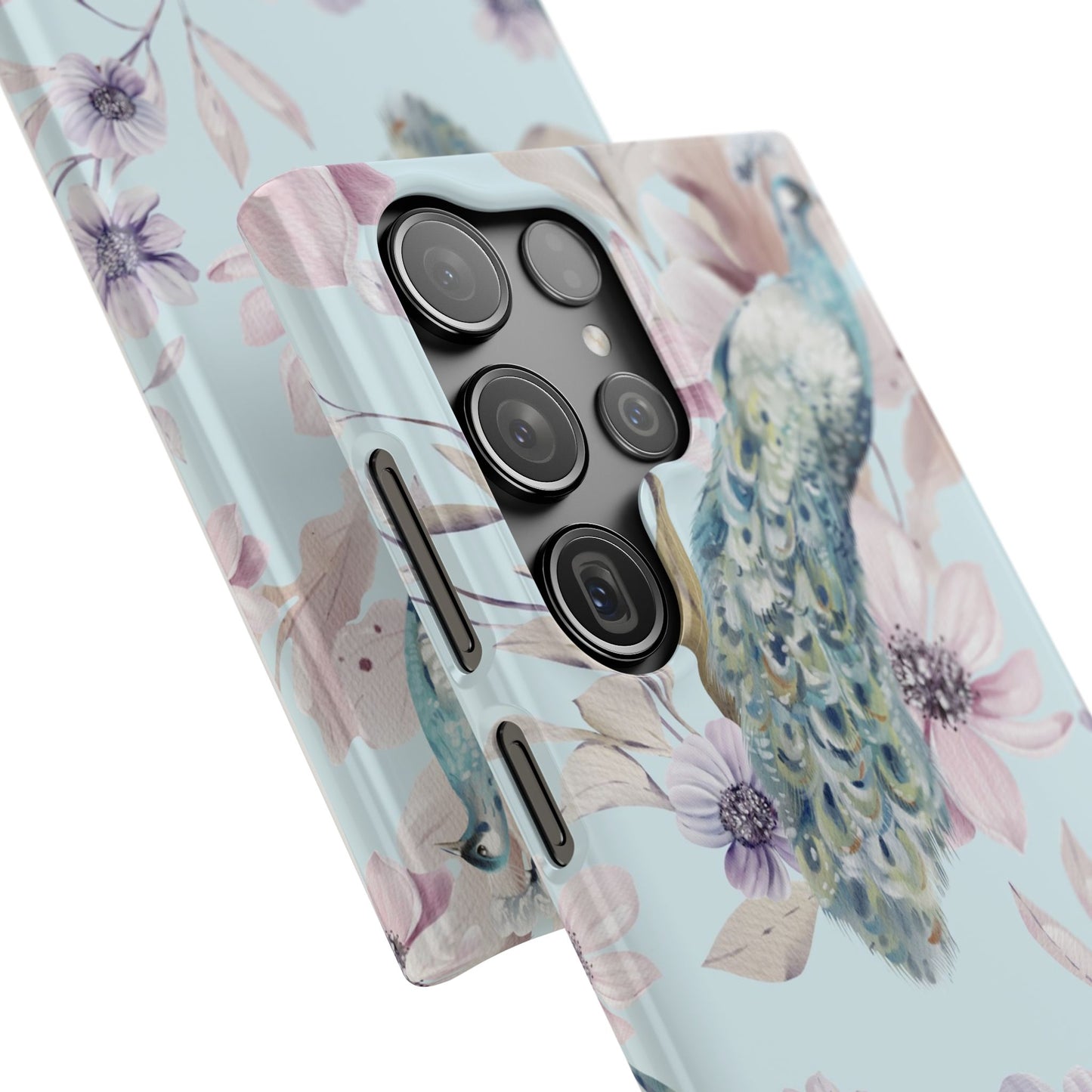 Watercolour Pastel Peacock Floral Snap Phone Case for Apple iPhone and Samsung Galaxy.