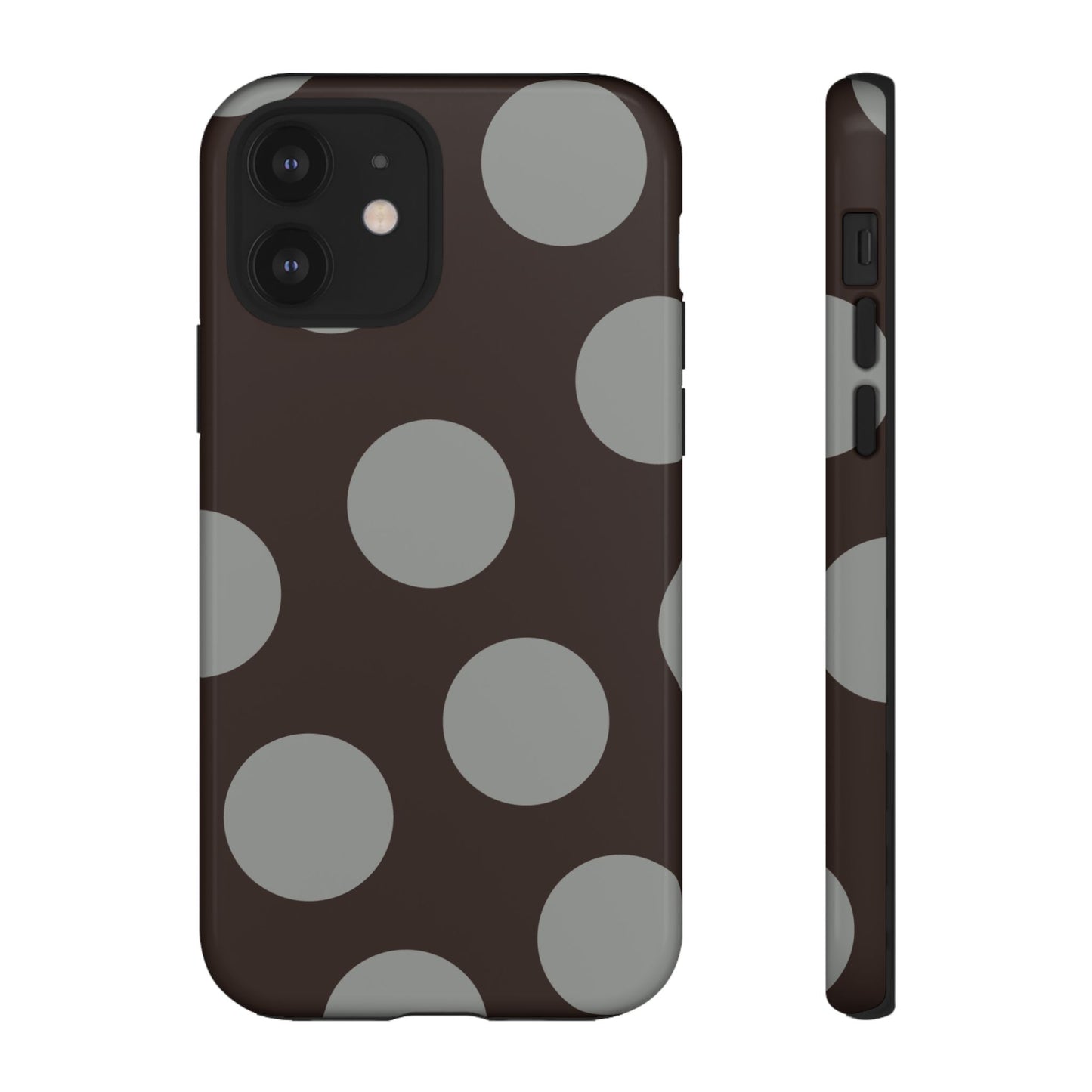 Polka Dot Tough Phone Case – Brown & Gray Retro Dot Protective Cover