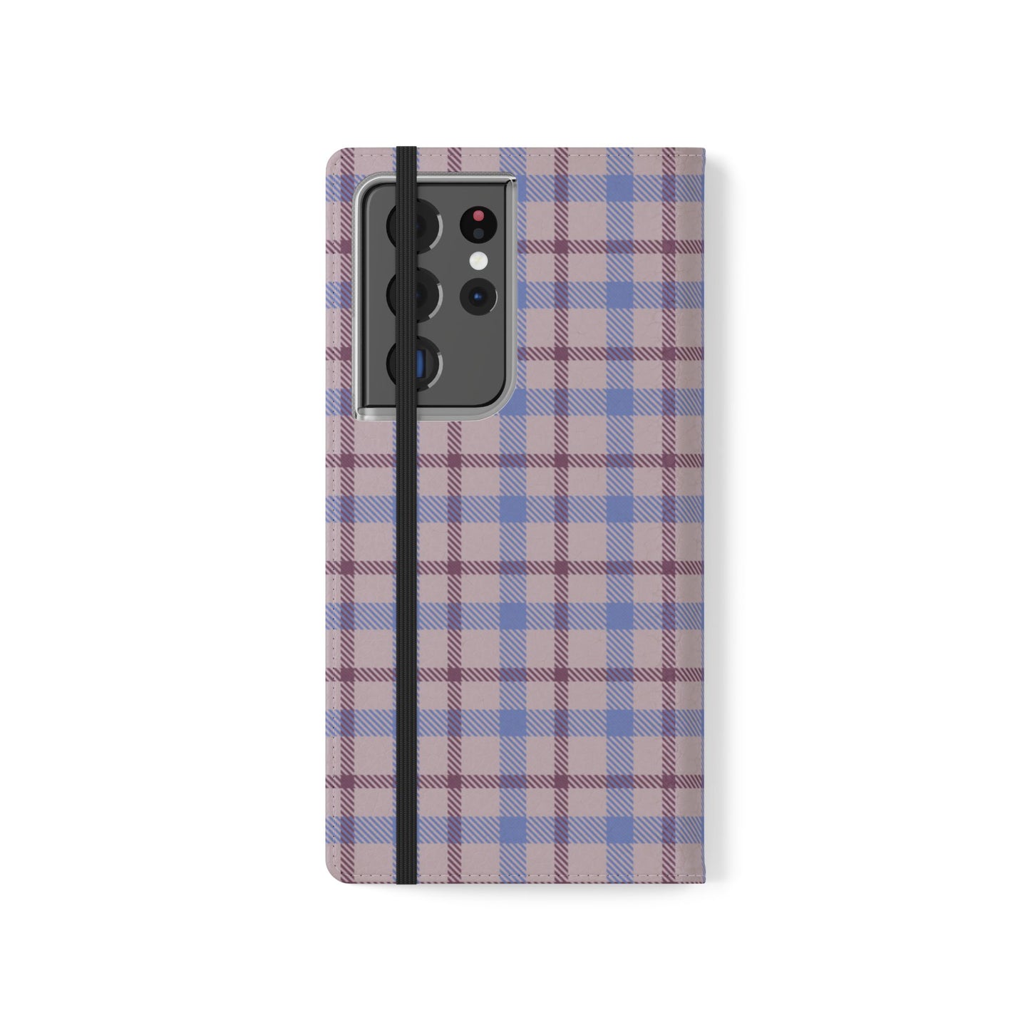 Tartan Flip Phone Case — Blue & Purple Plaid Wallet Cover