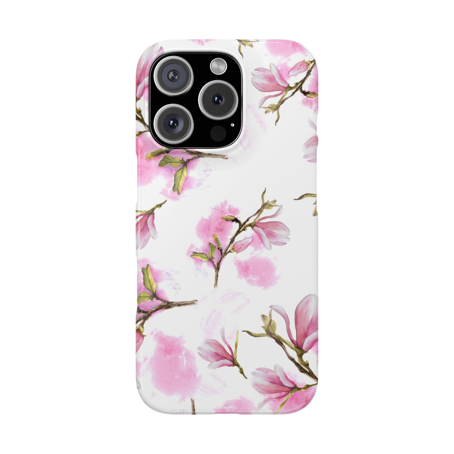 Floral Magnolia Slim Phone Case – Pink Watercolor Snap Case for Apple iPhone and Samsung Galaxy.