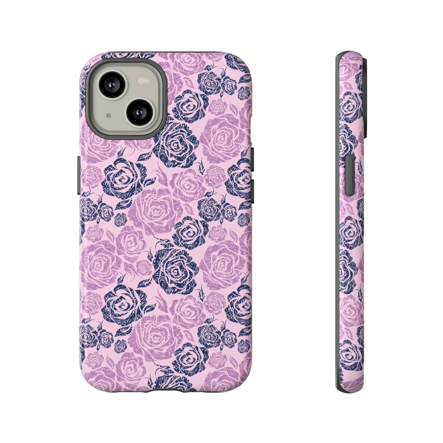Floral Rose Tough Phone Case — Pink & Slate Rose Pattern