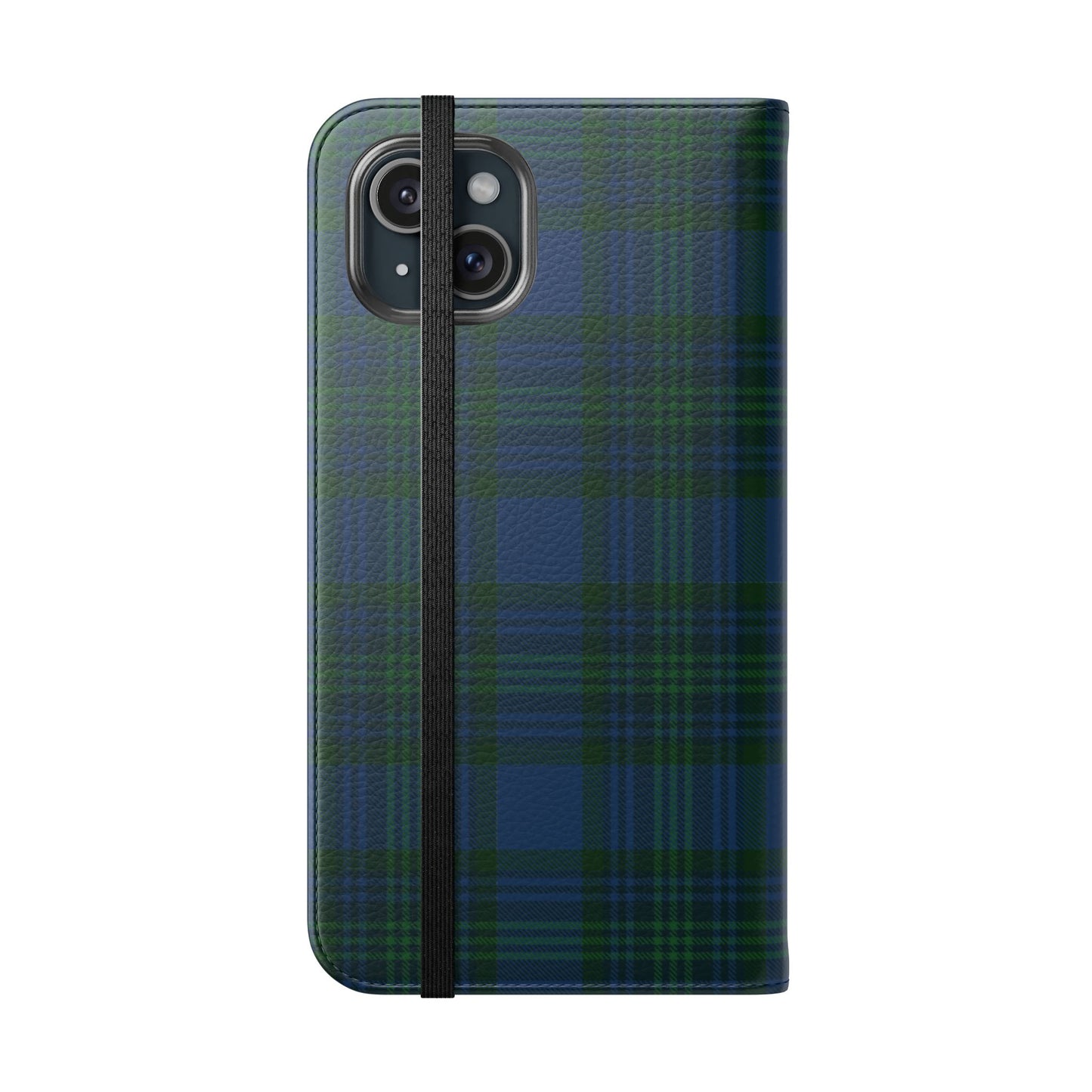 Tartan Flip Phone Case — Navy & Green Plaid Wallet Cover